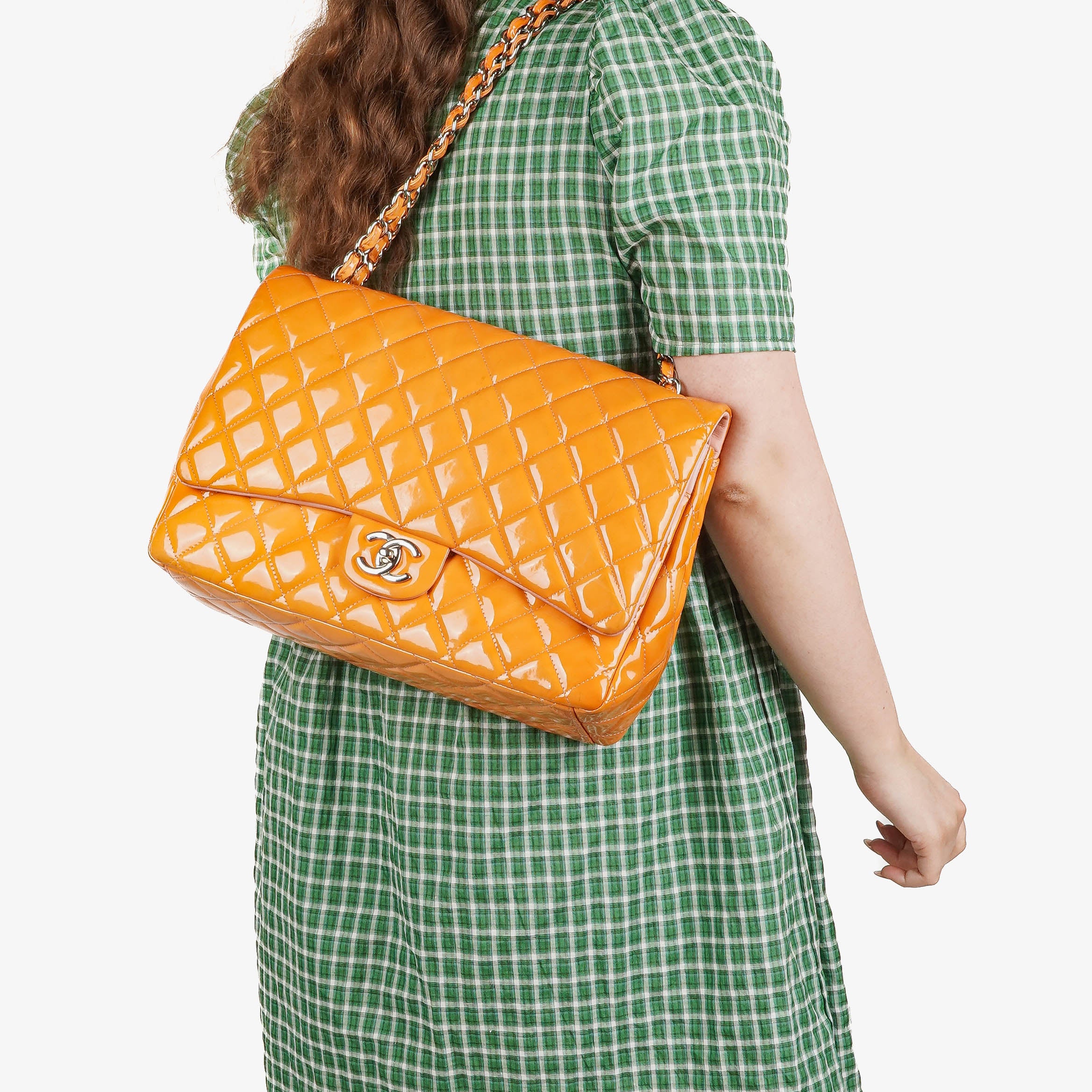 Chanel Jumbo Clasic Double Flap Patent Quilted Leather With Silver-tone Hardware