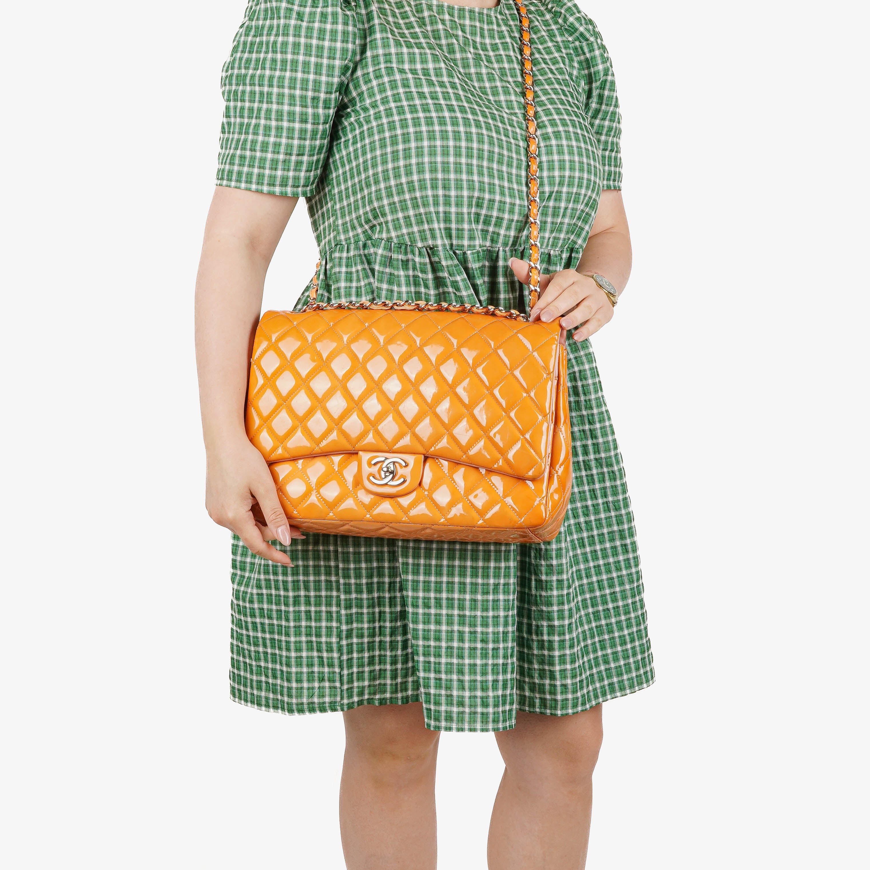 Chanel Jumbo Clasic Double Flap Patent Quilted Leather With Silver-tone Hardware