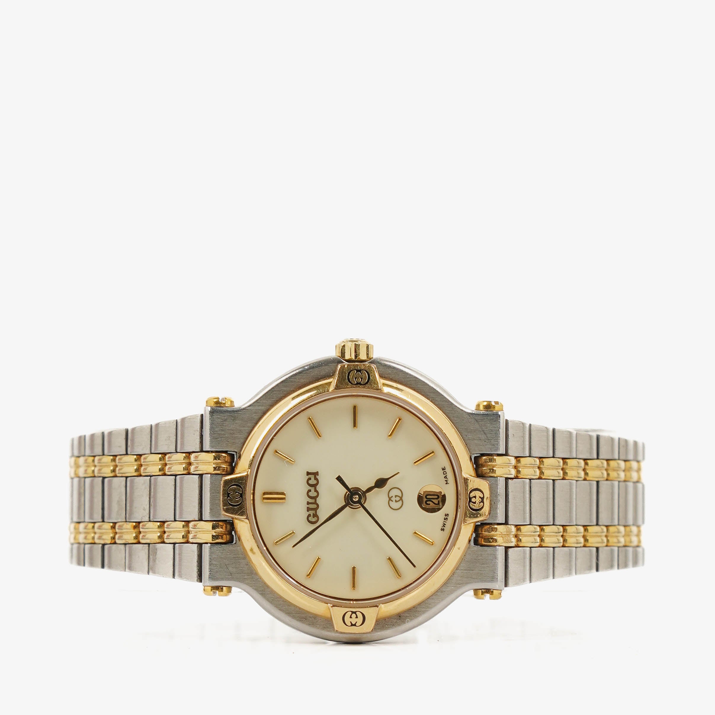 Gucci 9000 Round Stainless Steel Case With Gold-Tone Accents Watch