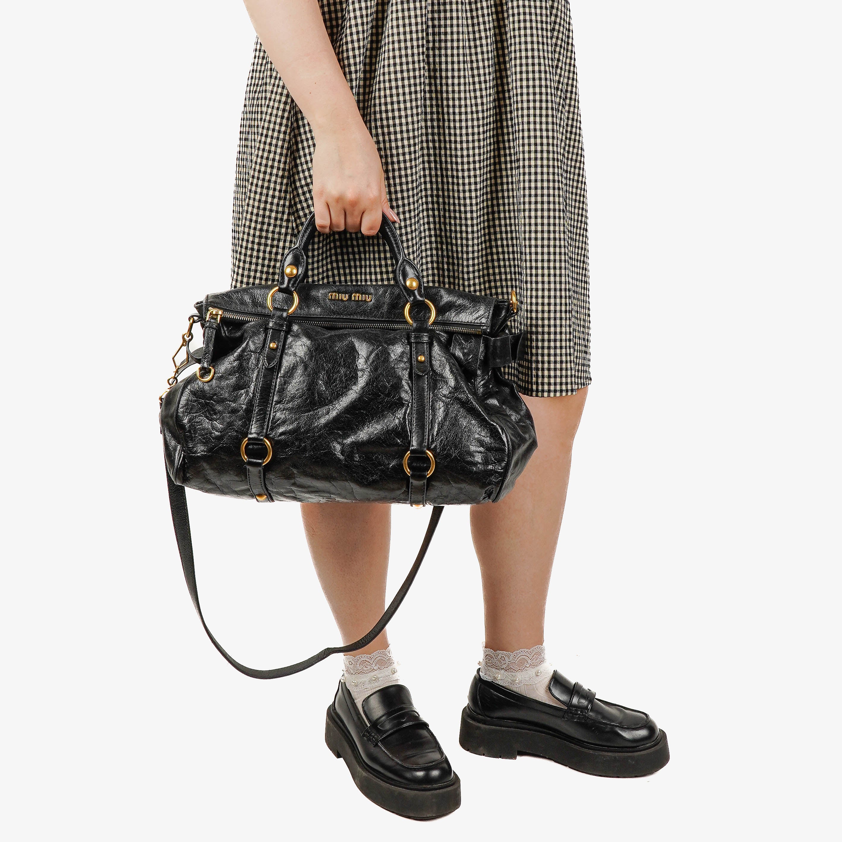 Miu Miu Vitello Black Bow Satchel Bag