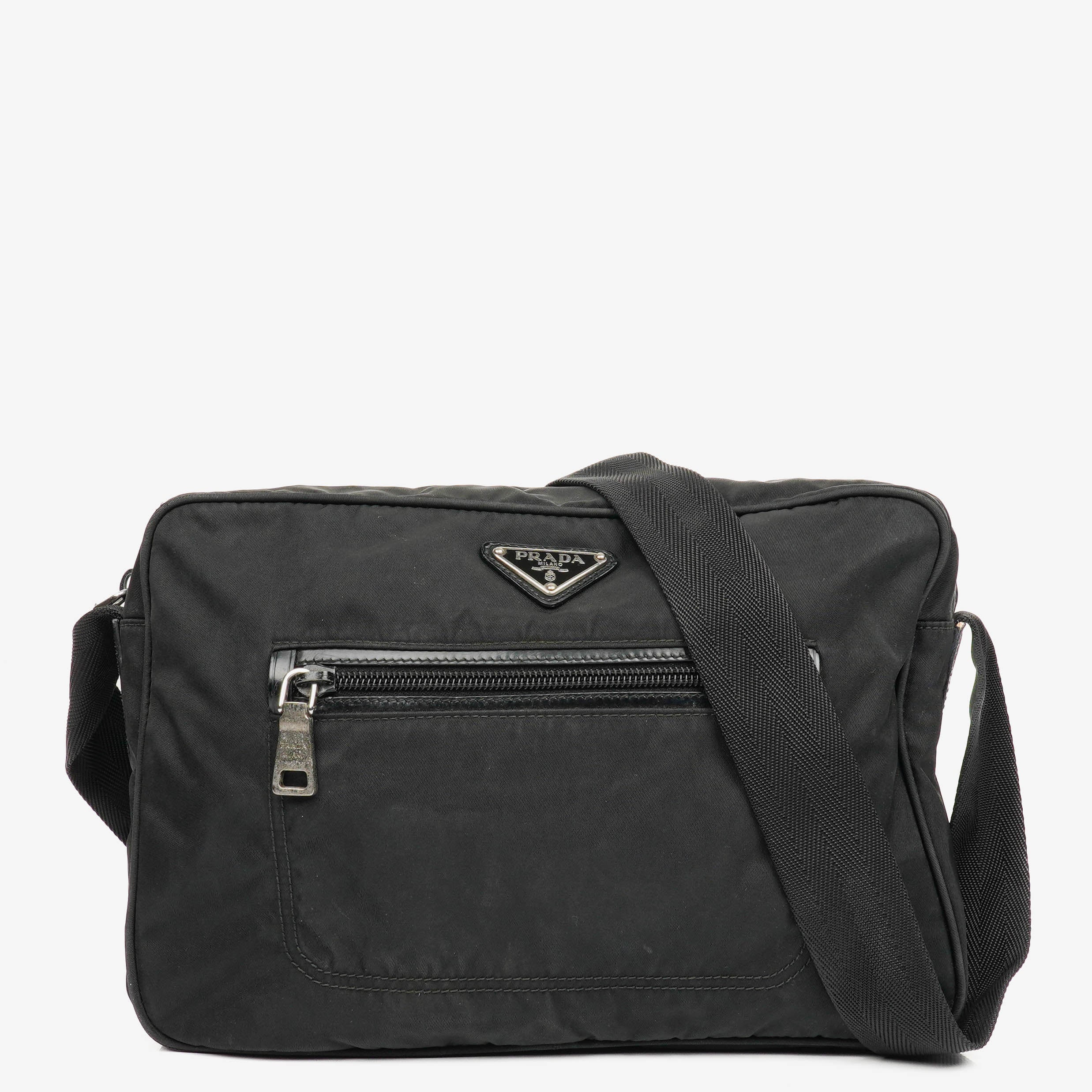 Prada Black Tessuto and Saffiano Leather Shoulder Bag