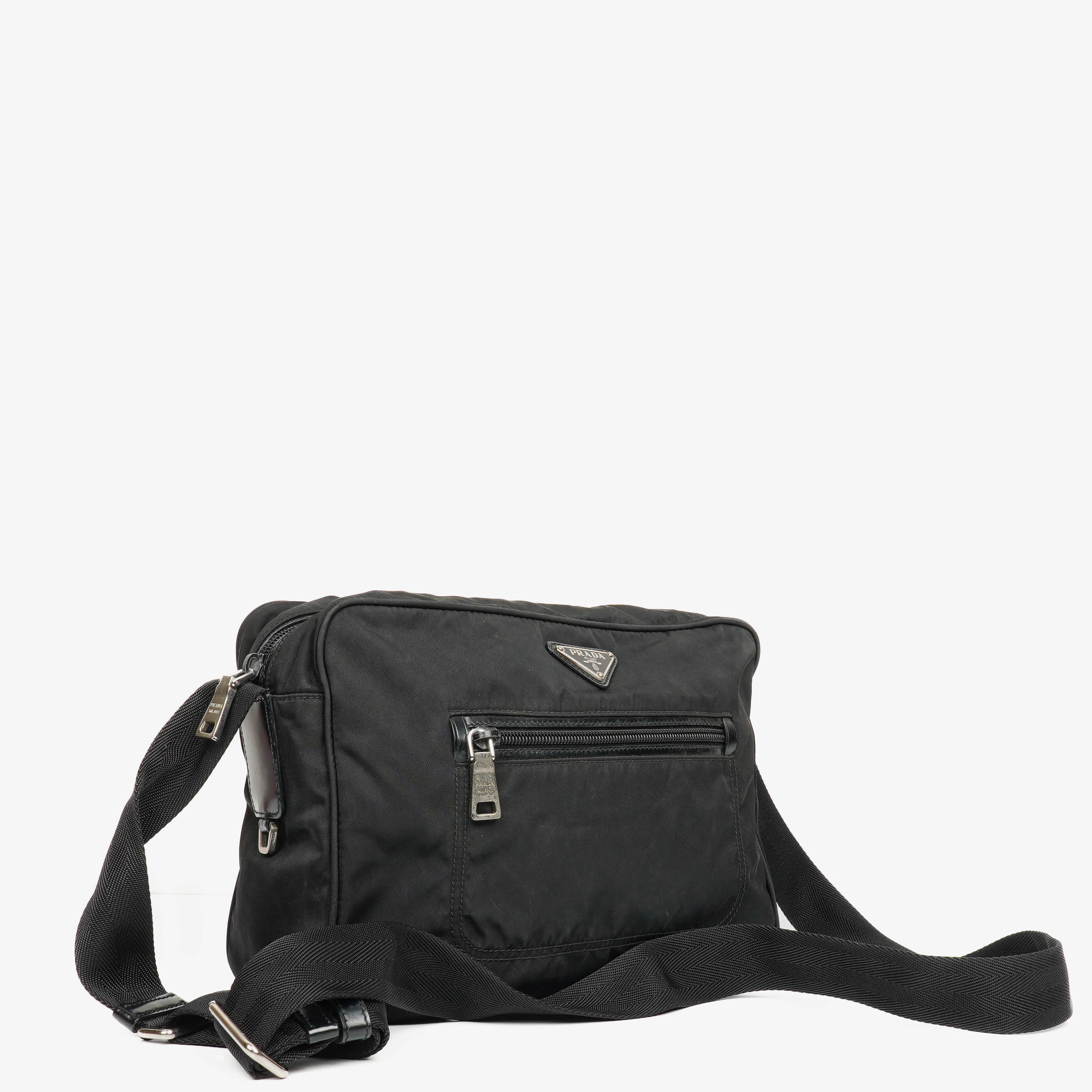 Prada Black Tessuto and Saffiano Leather Shoulder Bag