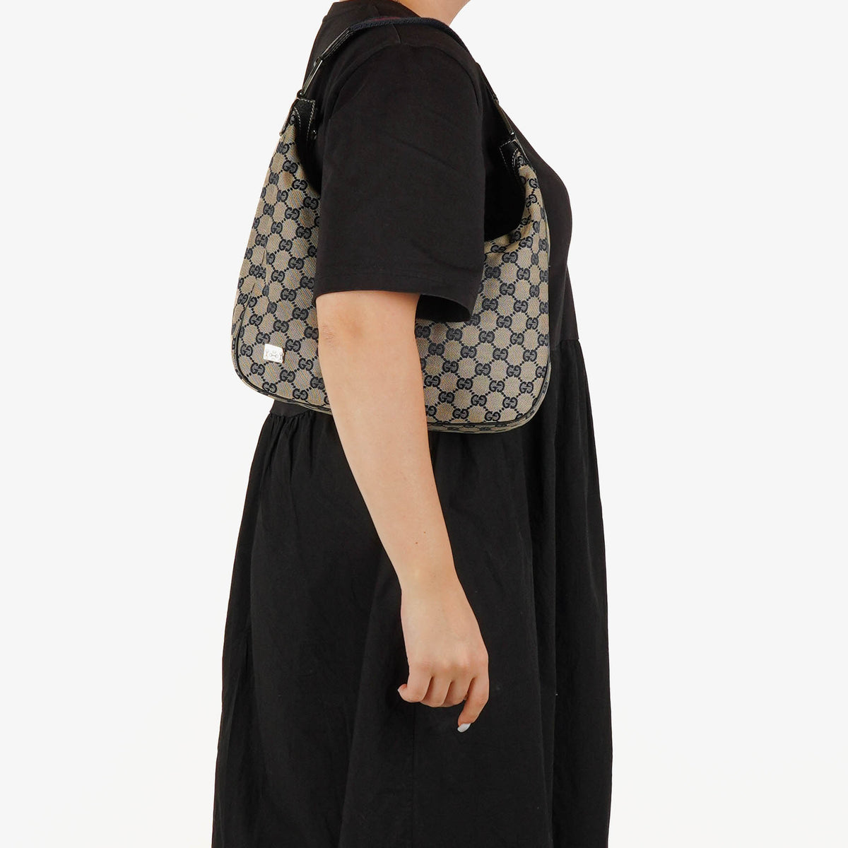 Gucci Monogram Charmy Web Handle Hobo Bag