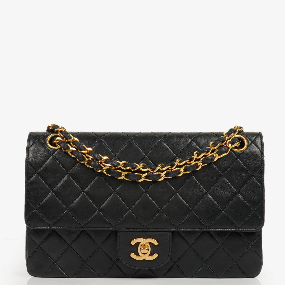 Chanel Medium Vintage Classic Double Flap Bag in Quilted Black Lambskin with 24K Gold-Plated Hardware