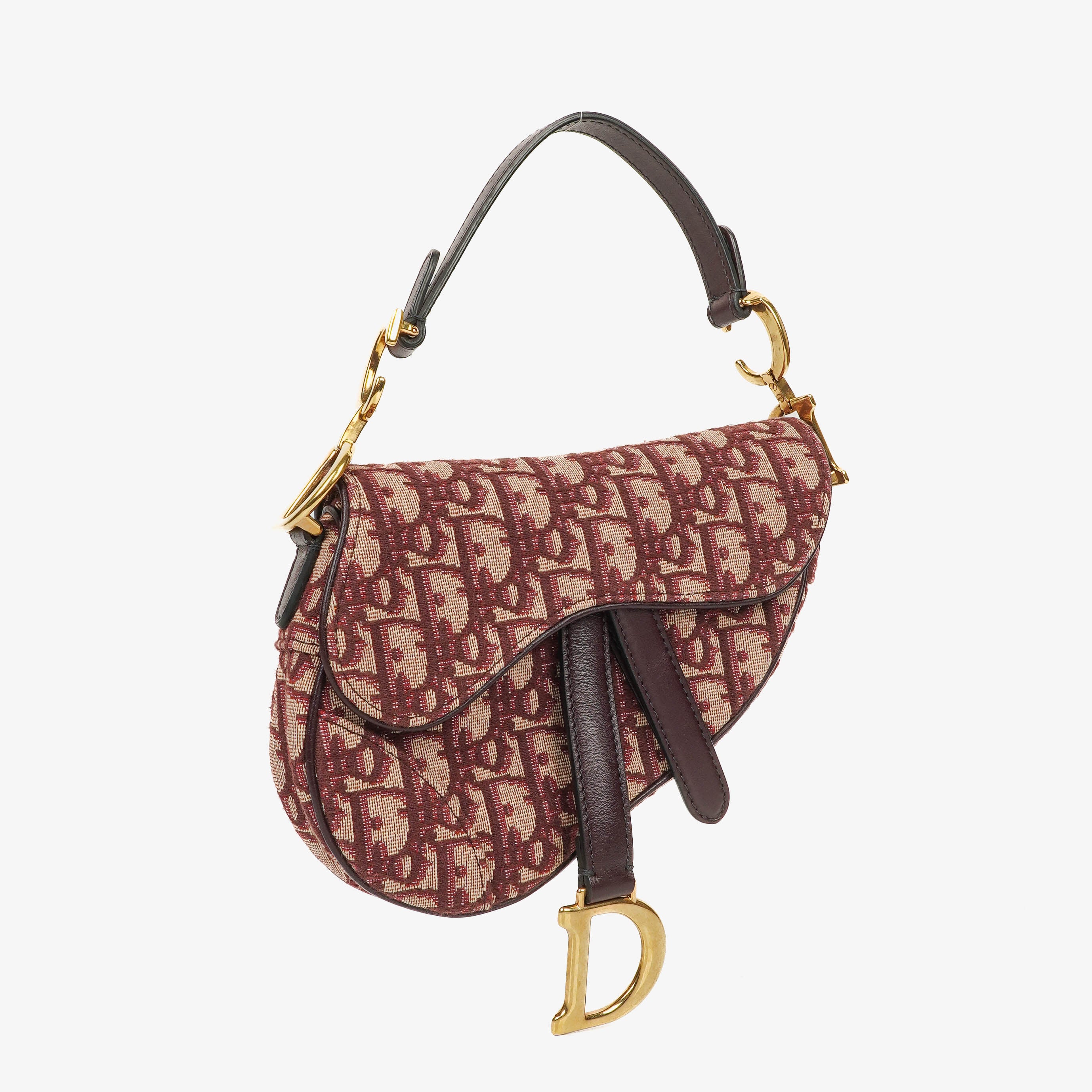 Christian Dior Small Beige/Burgundy Trotter Saddle Bag