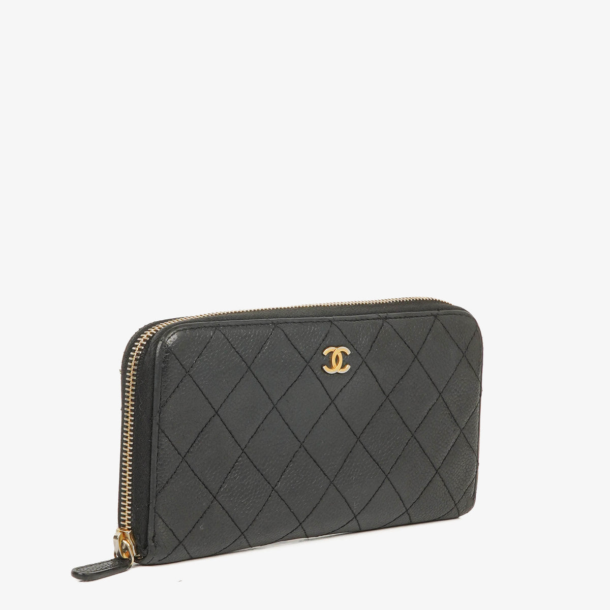 Chanel Black Caviar Leather Zip Wallet