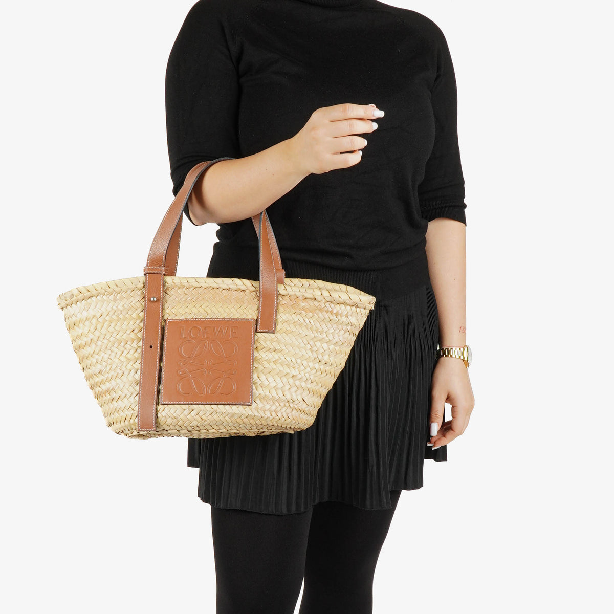 Loewe Neutral/Brown Raffia Basket Bag
