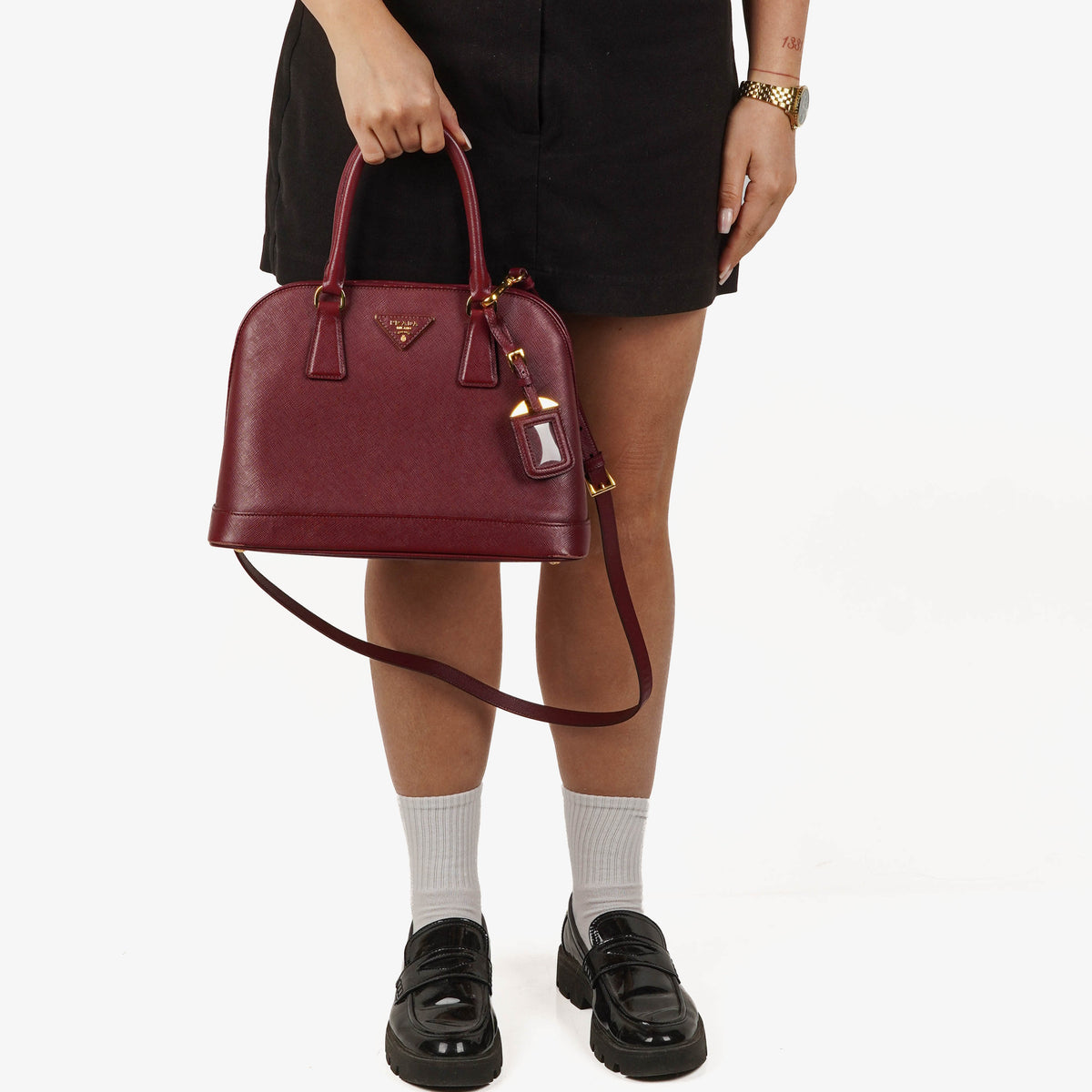 Prada Saffiano Lux Cerise Open Promenade Bag