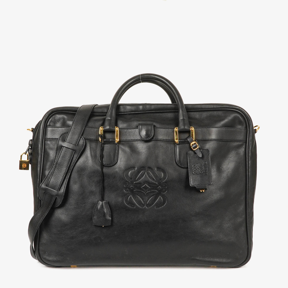 Loewe Black Leather Anagram Travel Bag