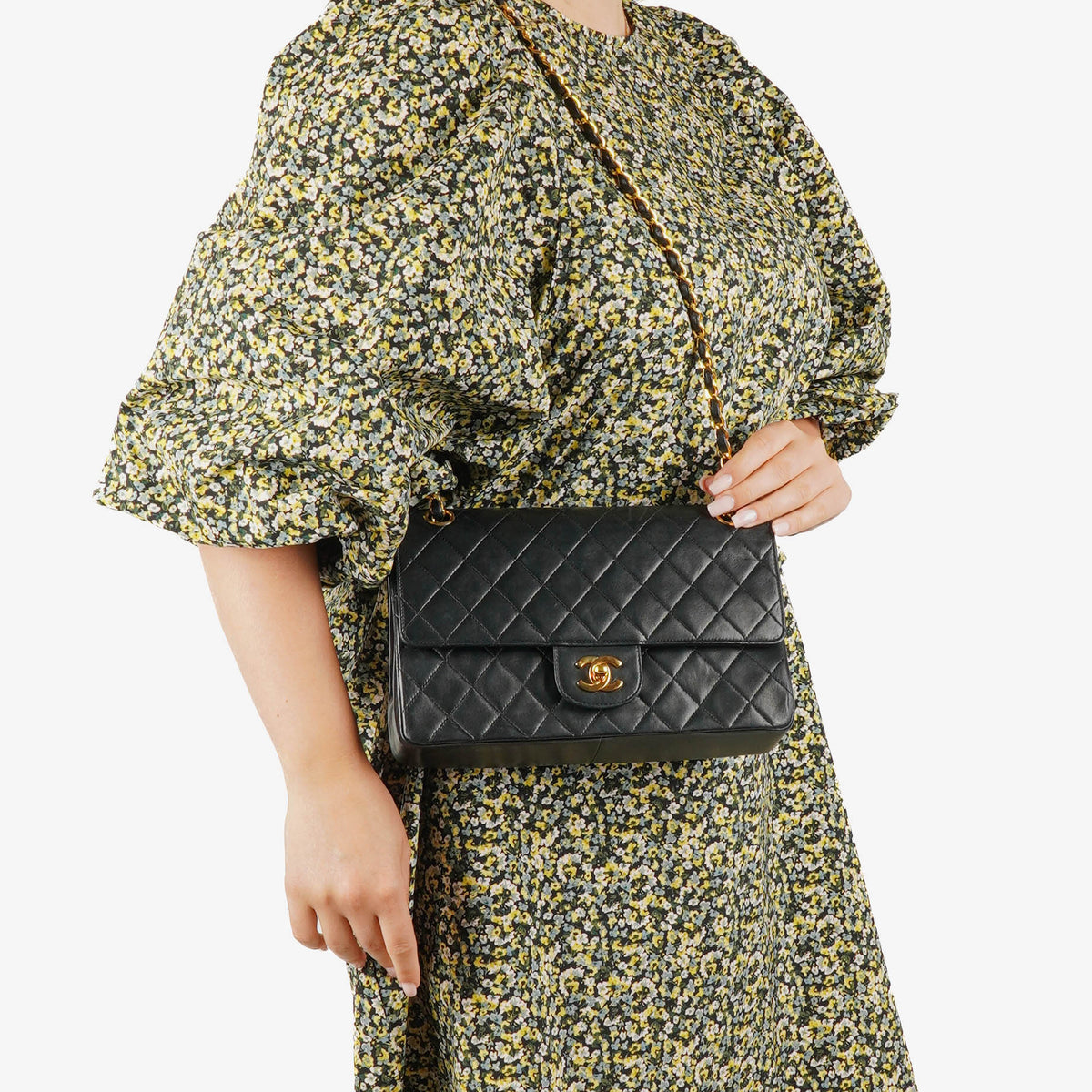 Chanel Medium Vintage Classic Double Flap Bag in Quilted Black Lambskin with 24K Gold-Plated Hardware