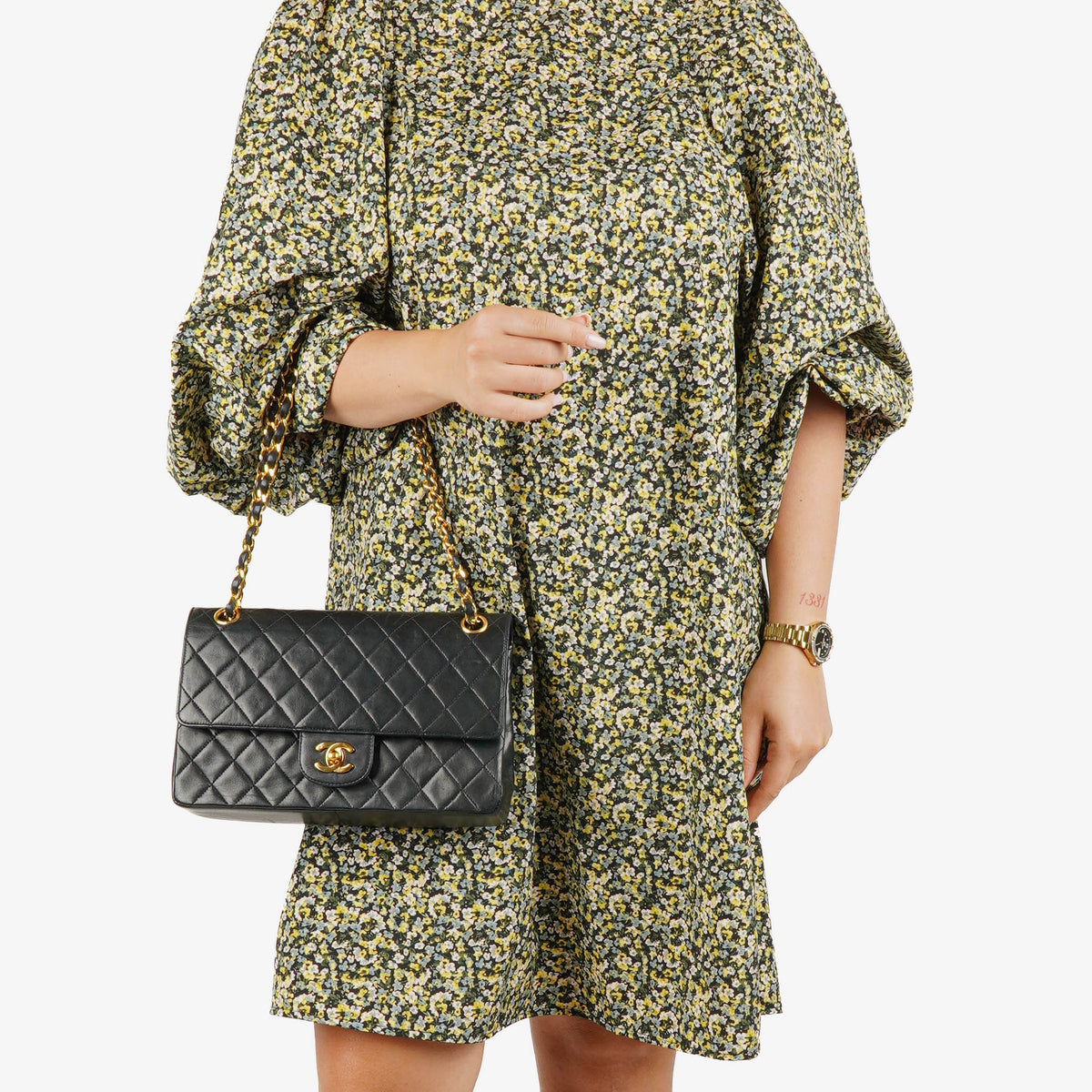 Chanel Medium Vintage Classic Double Flap Bag in Quilted Black Lambskin with 24K Gold-Plated Hardware