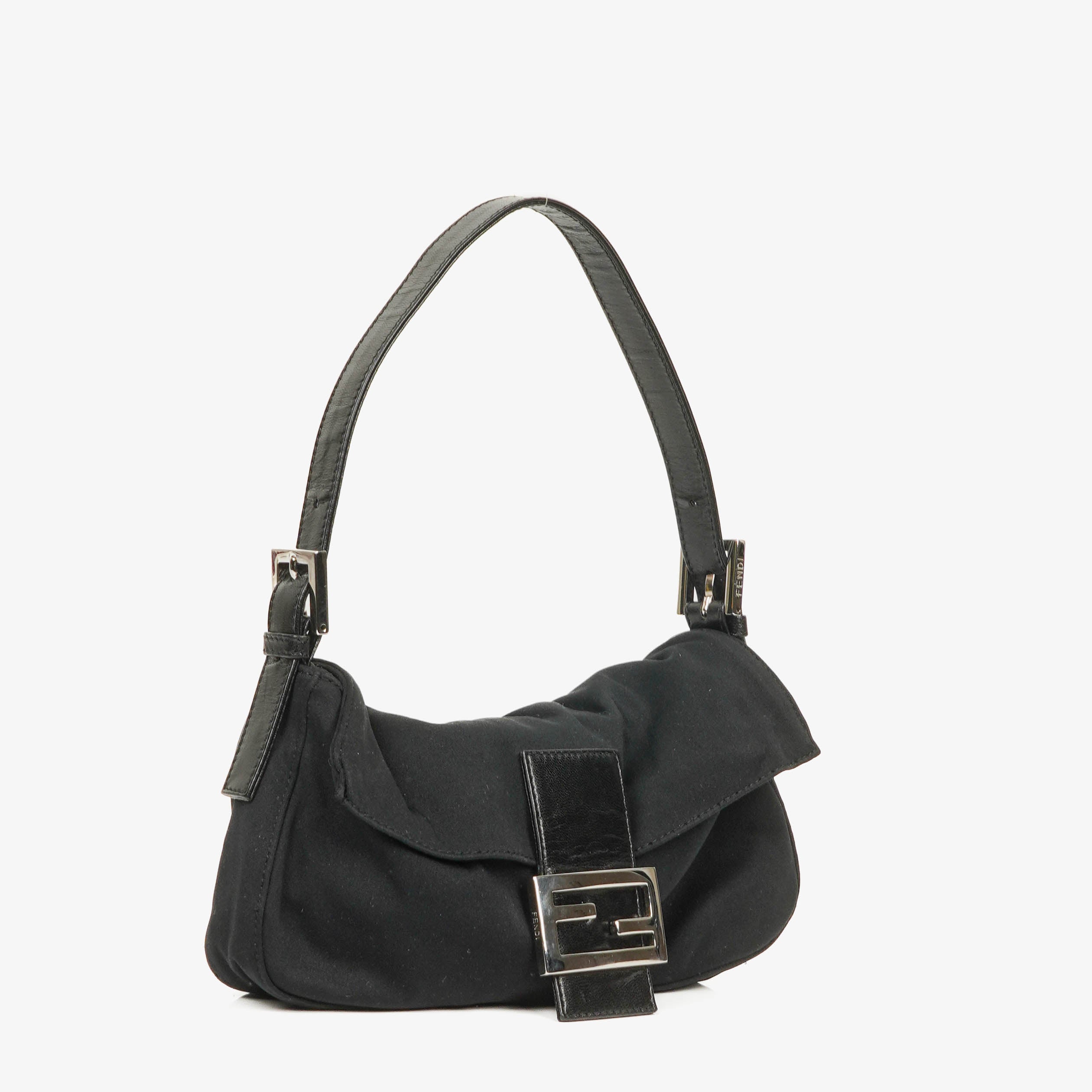 Fendi Black Cloth Baguette Bag