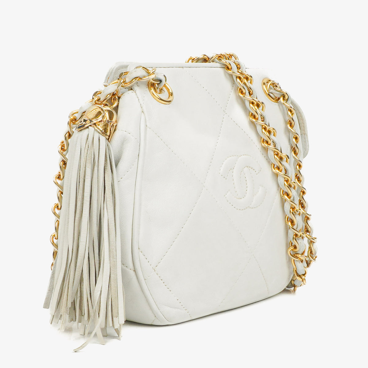 Chanel CC Double Chain White Shoulder Bag