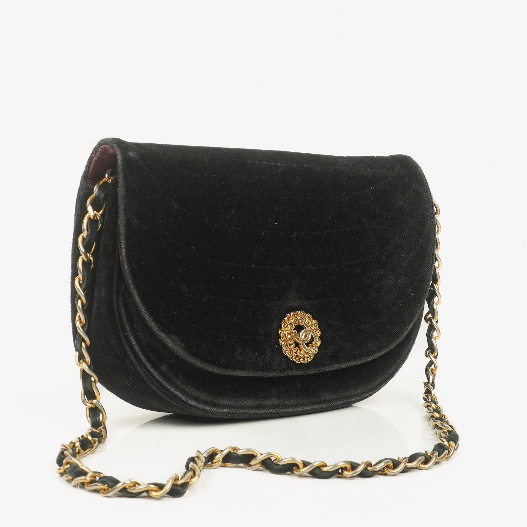 Chanel Kleine Halbmond Schwarze Samt Klappentasche
