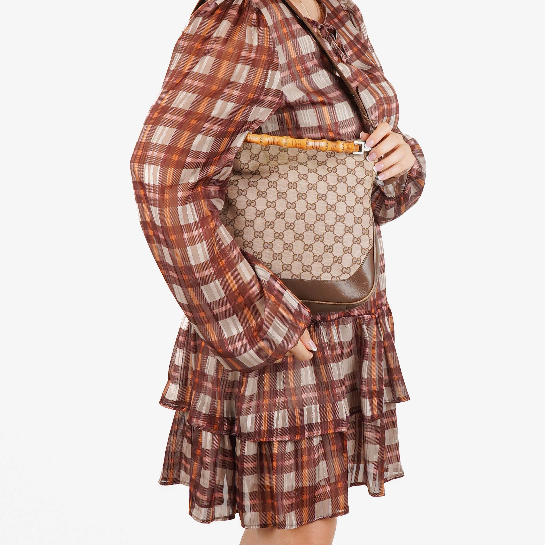 Gucci Bamboo Top Handle Brown/Pink Canvas And Leather Hobo Bag