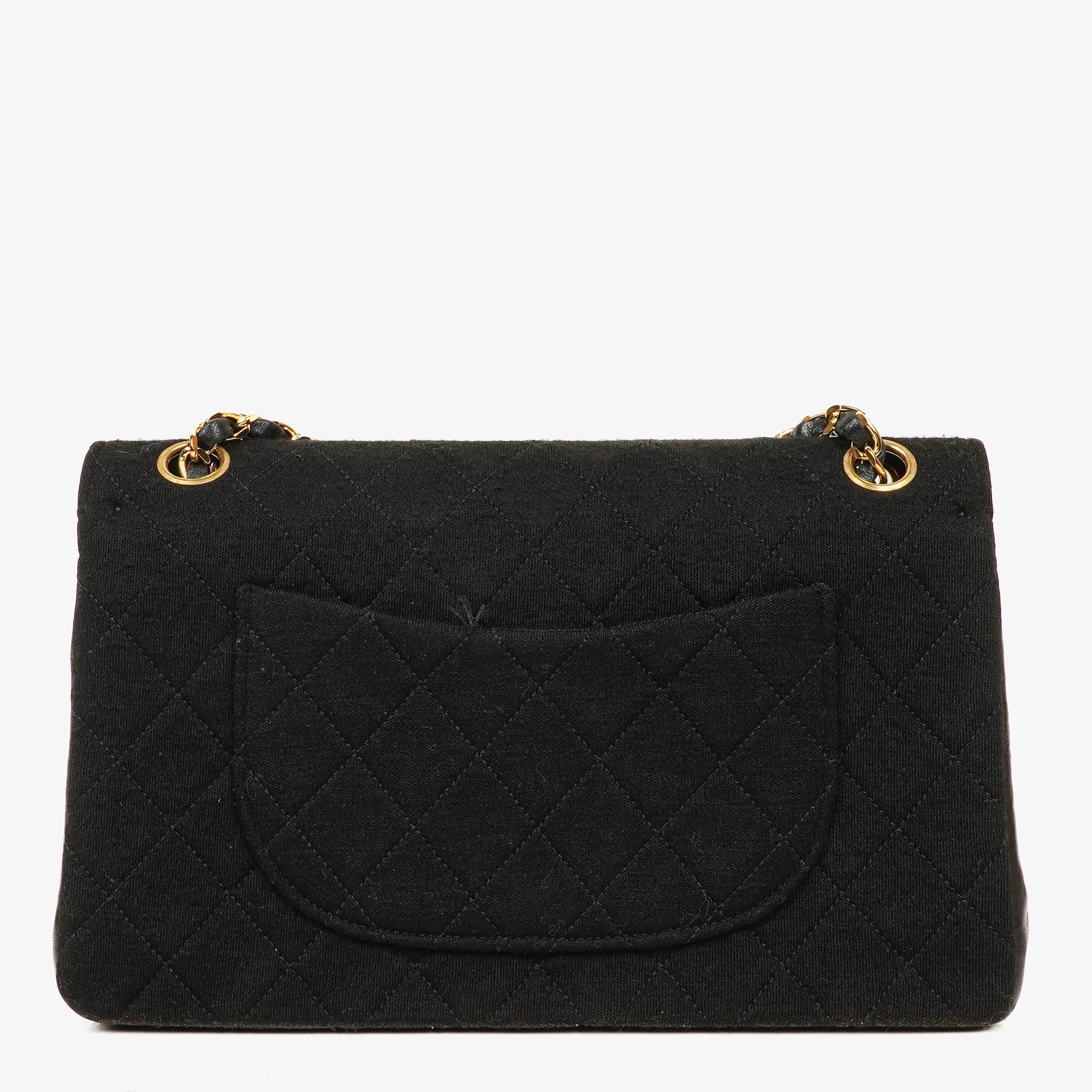 Chanel Medium Classic Double Flap Bag Black Quilted Jersey With 24K Gold-Plated Hardware