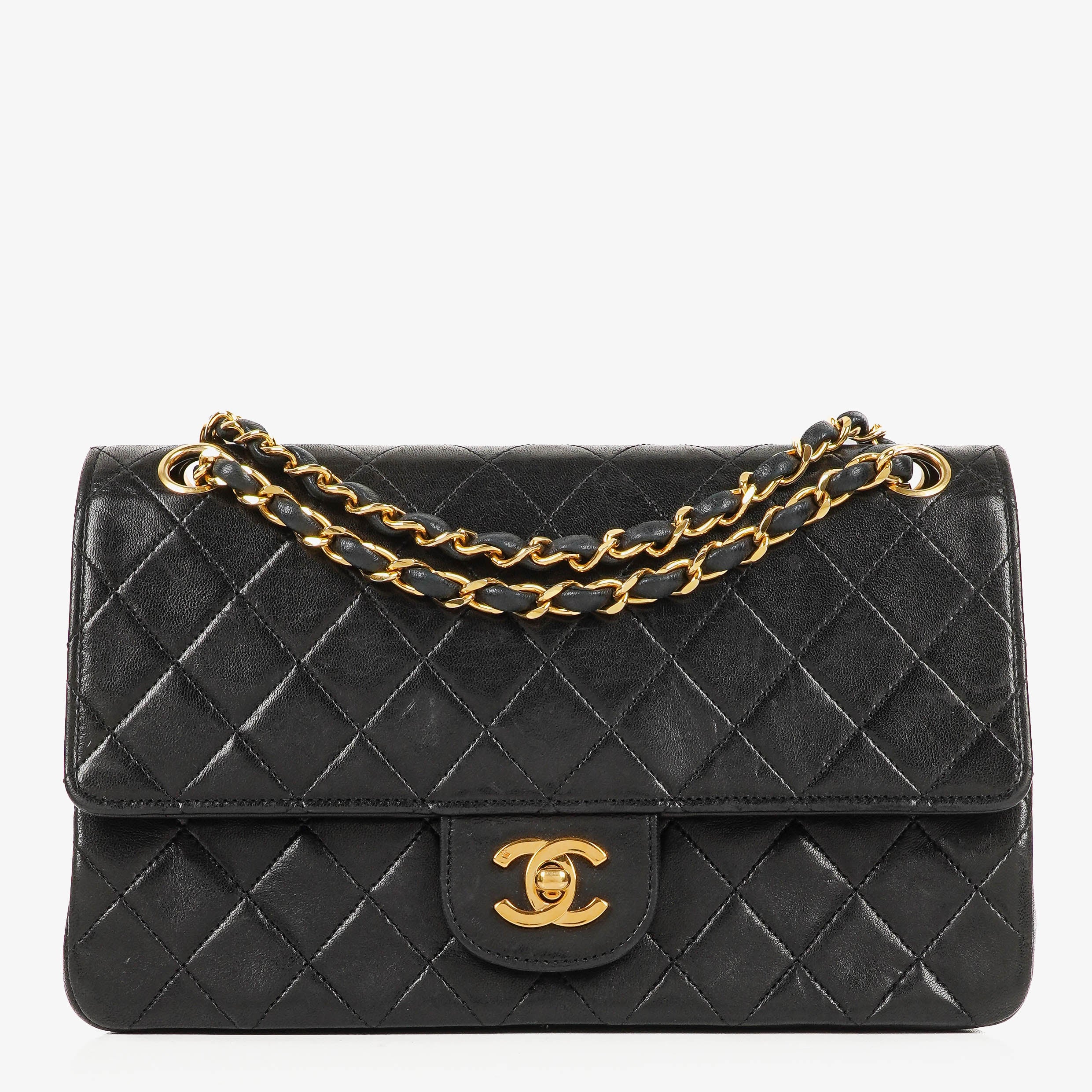 Chanel Vintage Medium Classic Double Flap Bag Black Quilted Leather 24K Gold-Plated Hardware