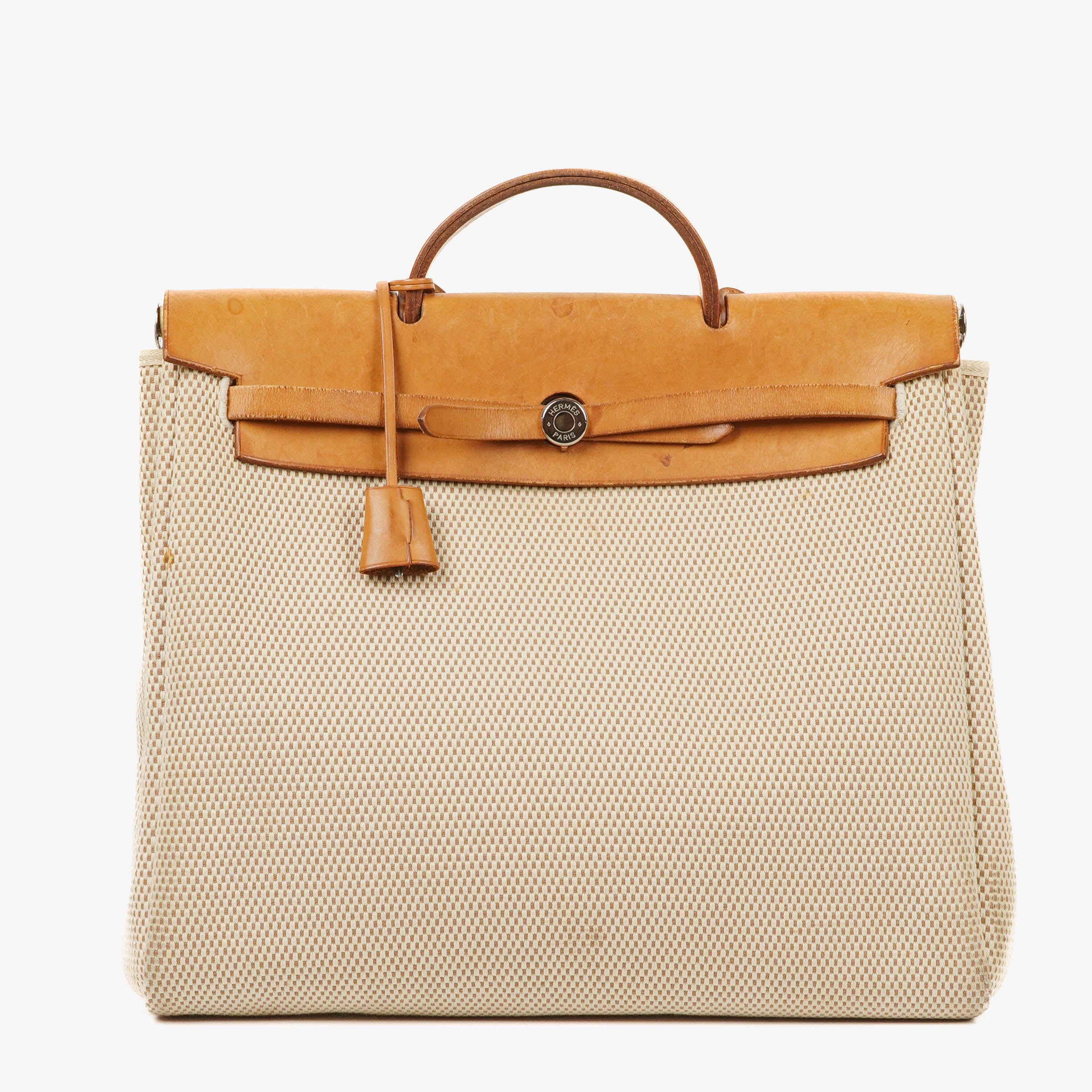 Hermes Herbag MM Vache Hunter Criss Viking Ecru Beige Naturel 2 Way Shoulder Bag