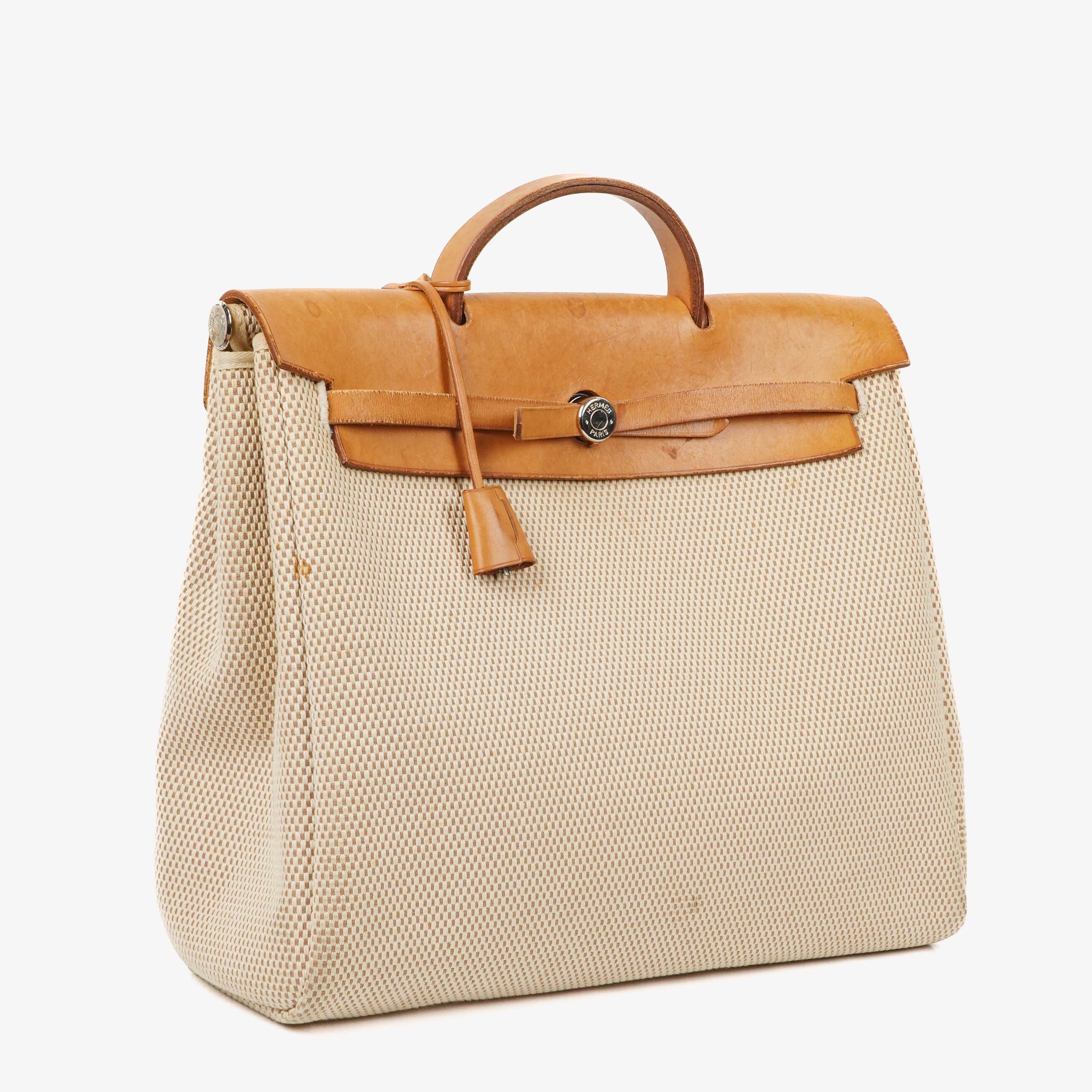 Hermes Herbag MM Vache Hunter Criss Viking Ecru Beige Naturel 2 Way Shoulder Bag