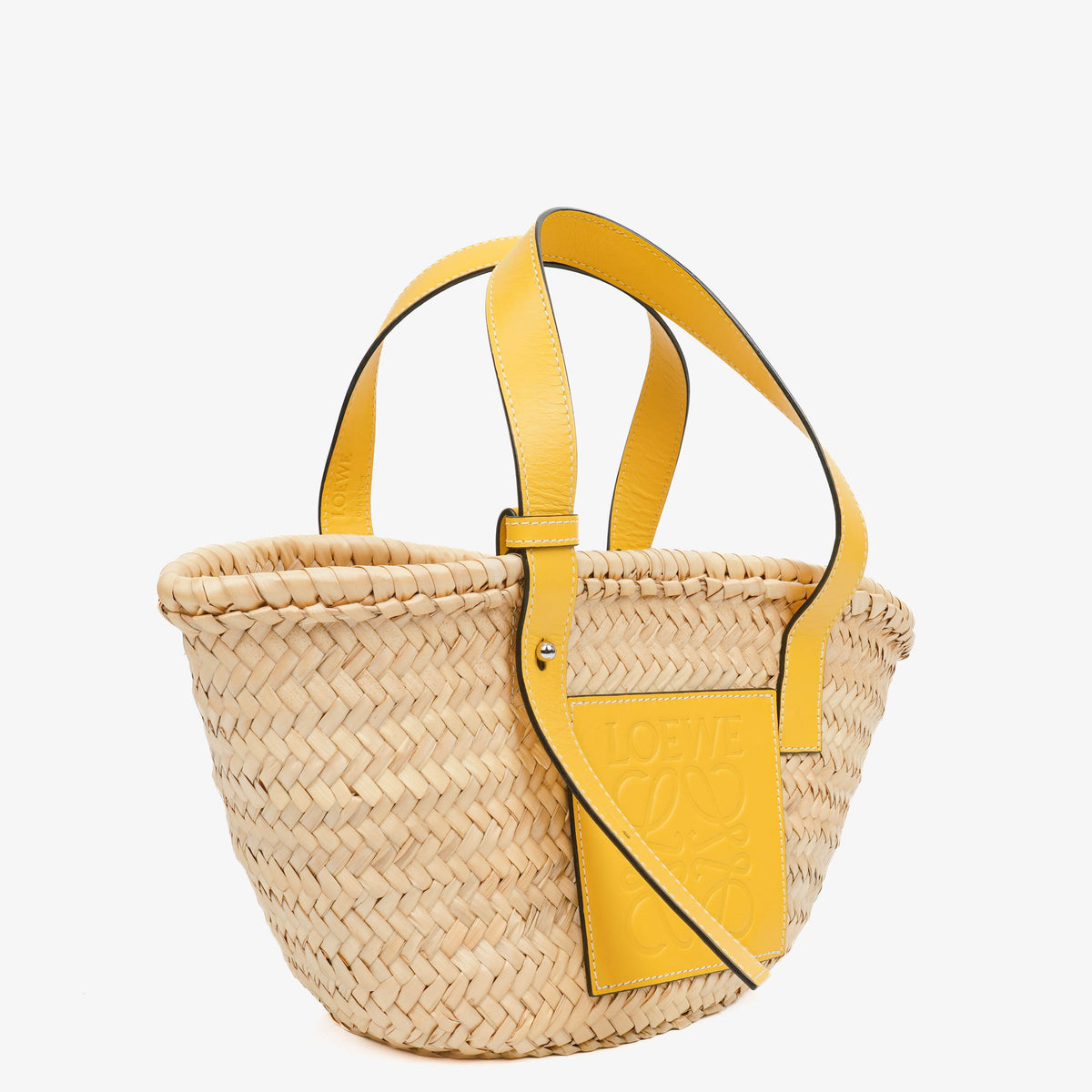 Loewe Neutral/Yellow Raffia Basket Bag