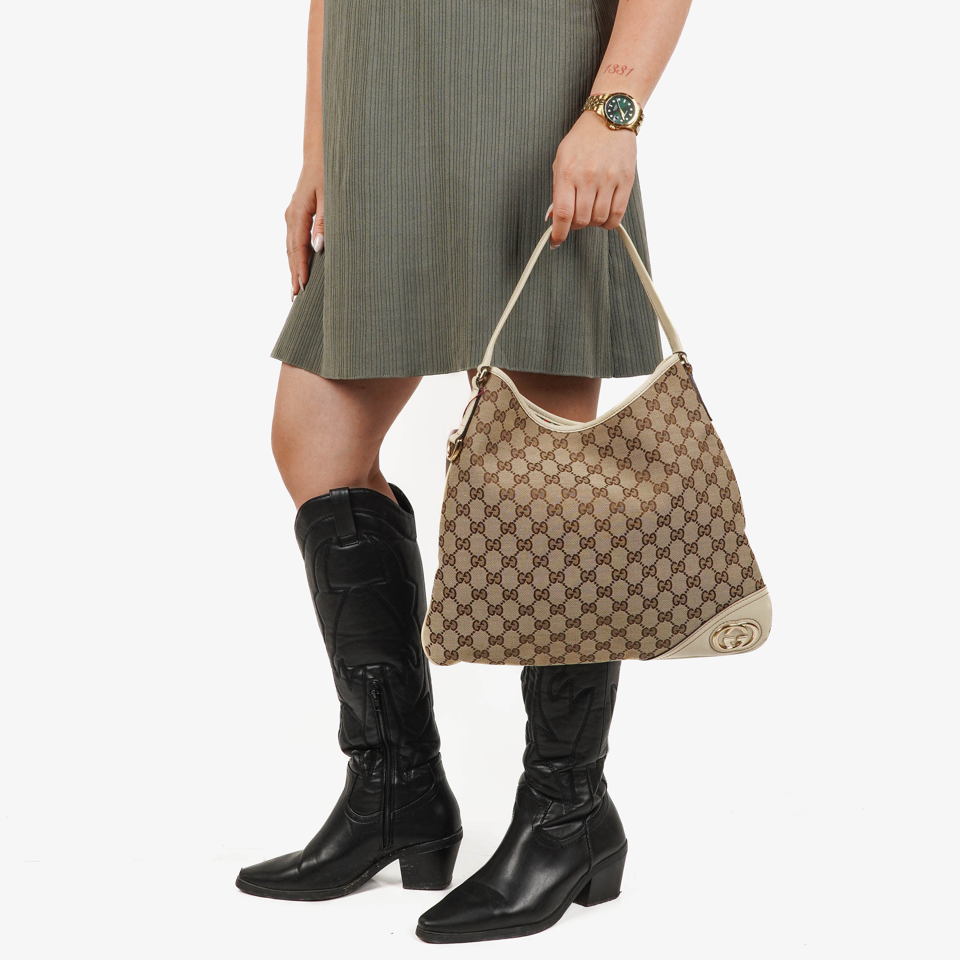 Gucci New Britt Beige Monogram Hobo Bag
