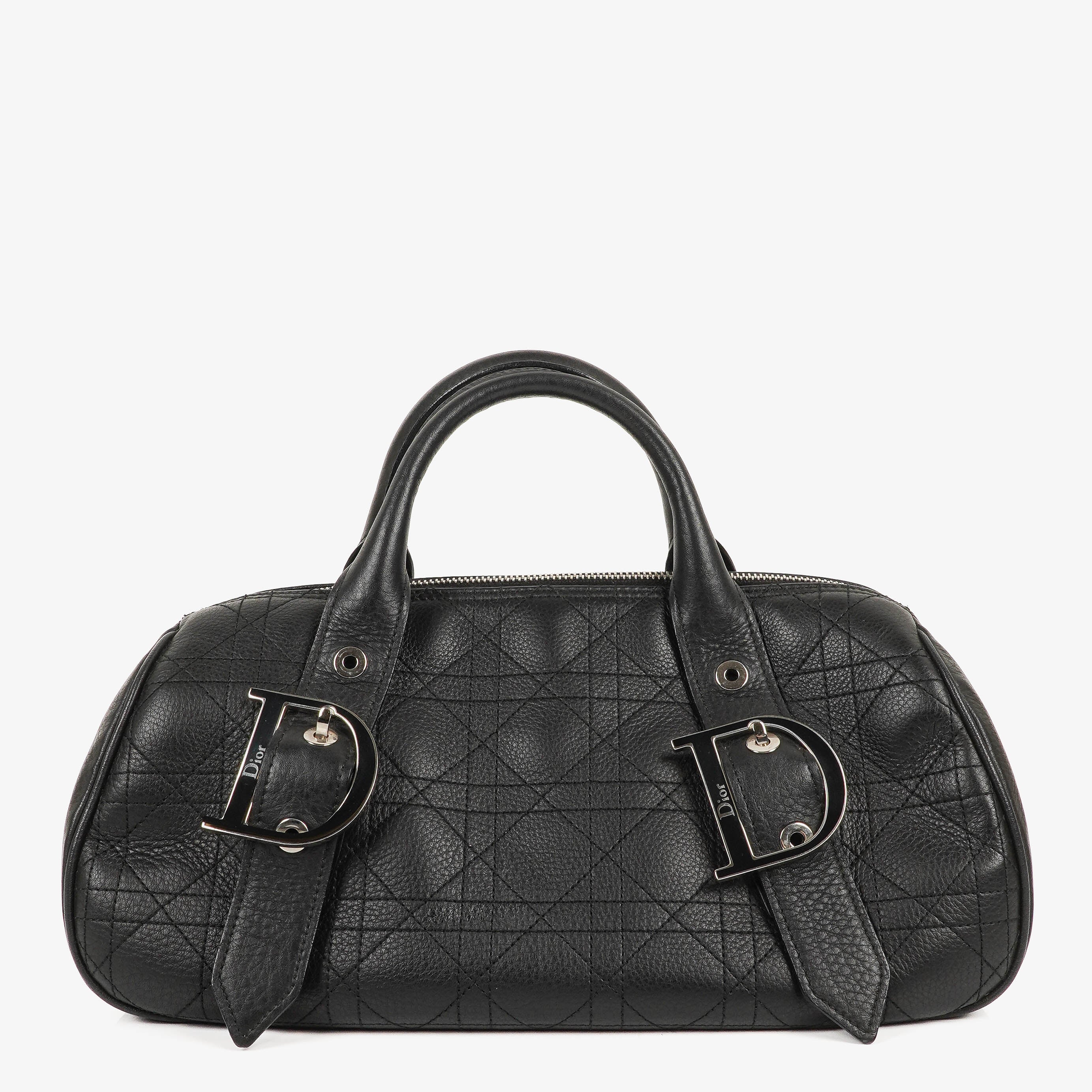 Christian Dior D Buckle Black Cannage Quilted Leather Handbag