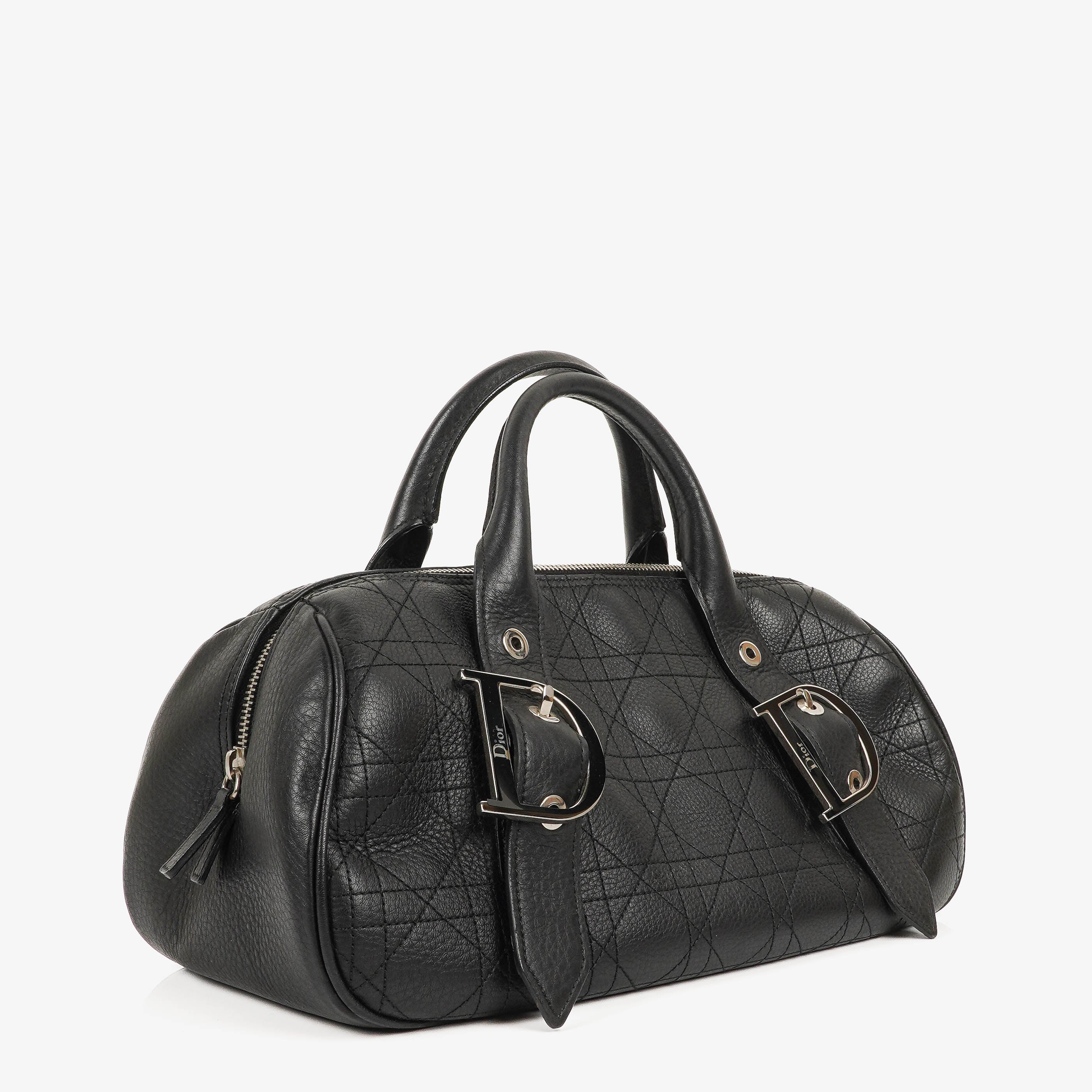 Christian Dior D Buckle Black Cannage Quilted Leather Handbag