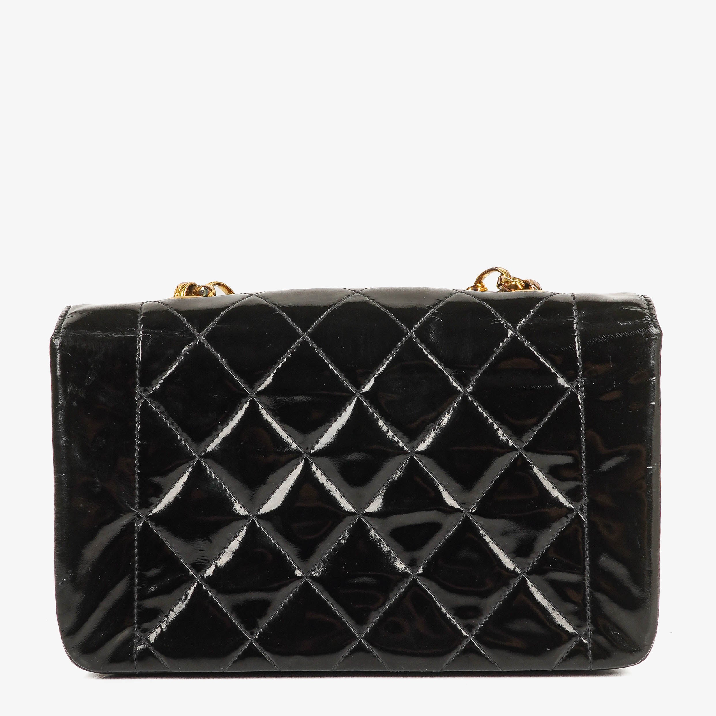 Chanel Mini Full Flap Black Quilted Patent Leather Vintage Bag