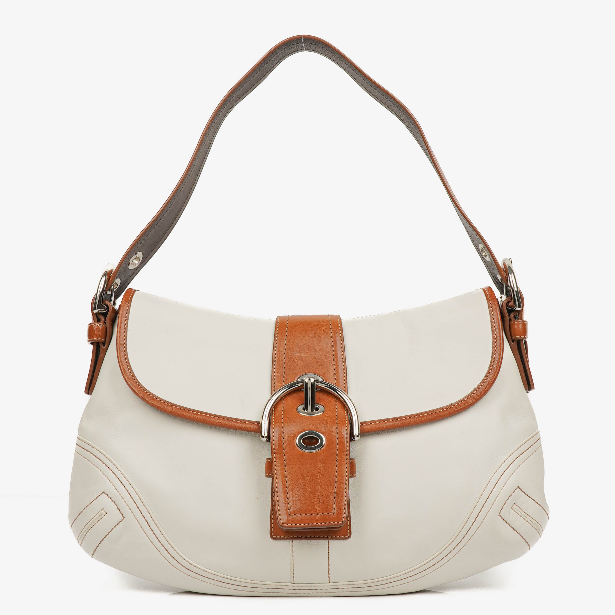 Coach White/Brown Leather Soho Buckle Flap Shoulder Bag