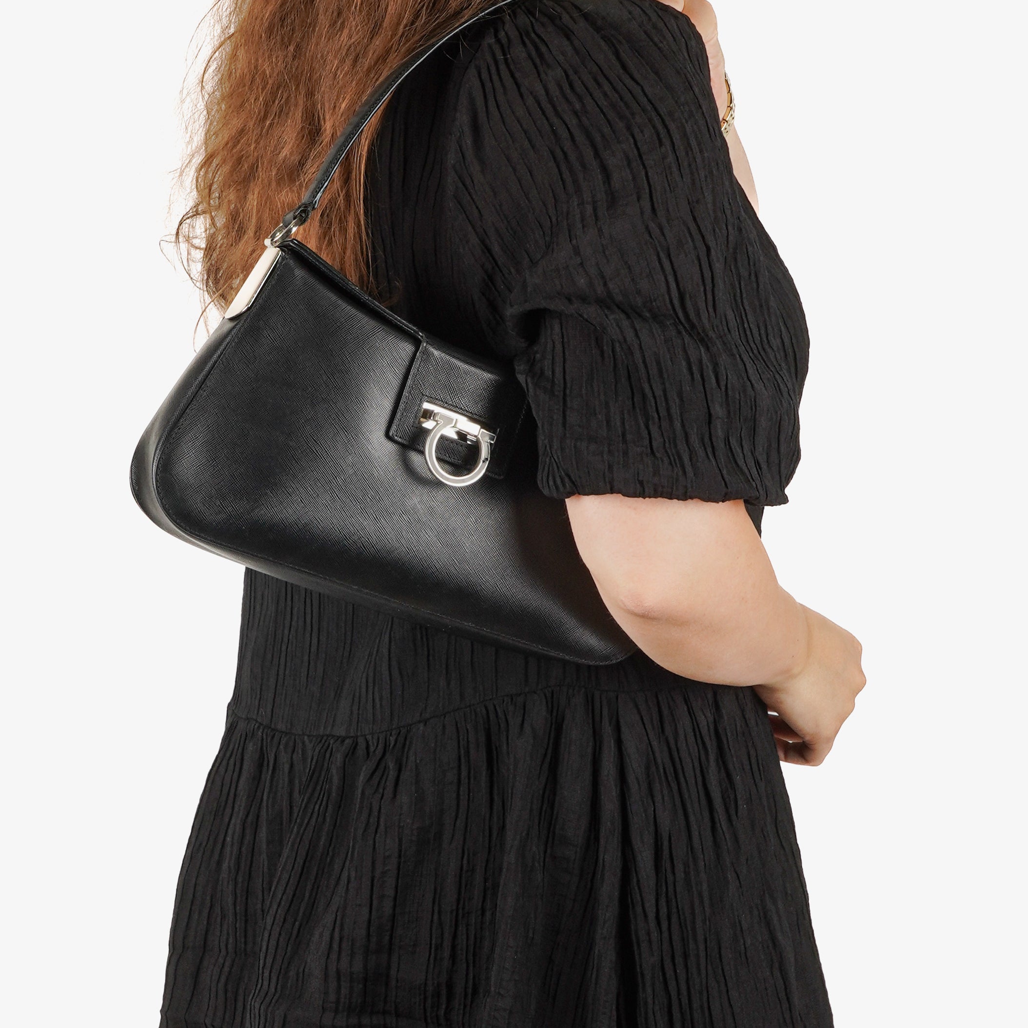 Salvatore Ferragamo Gancini Saffiano Leather Shoulder Bag