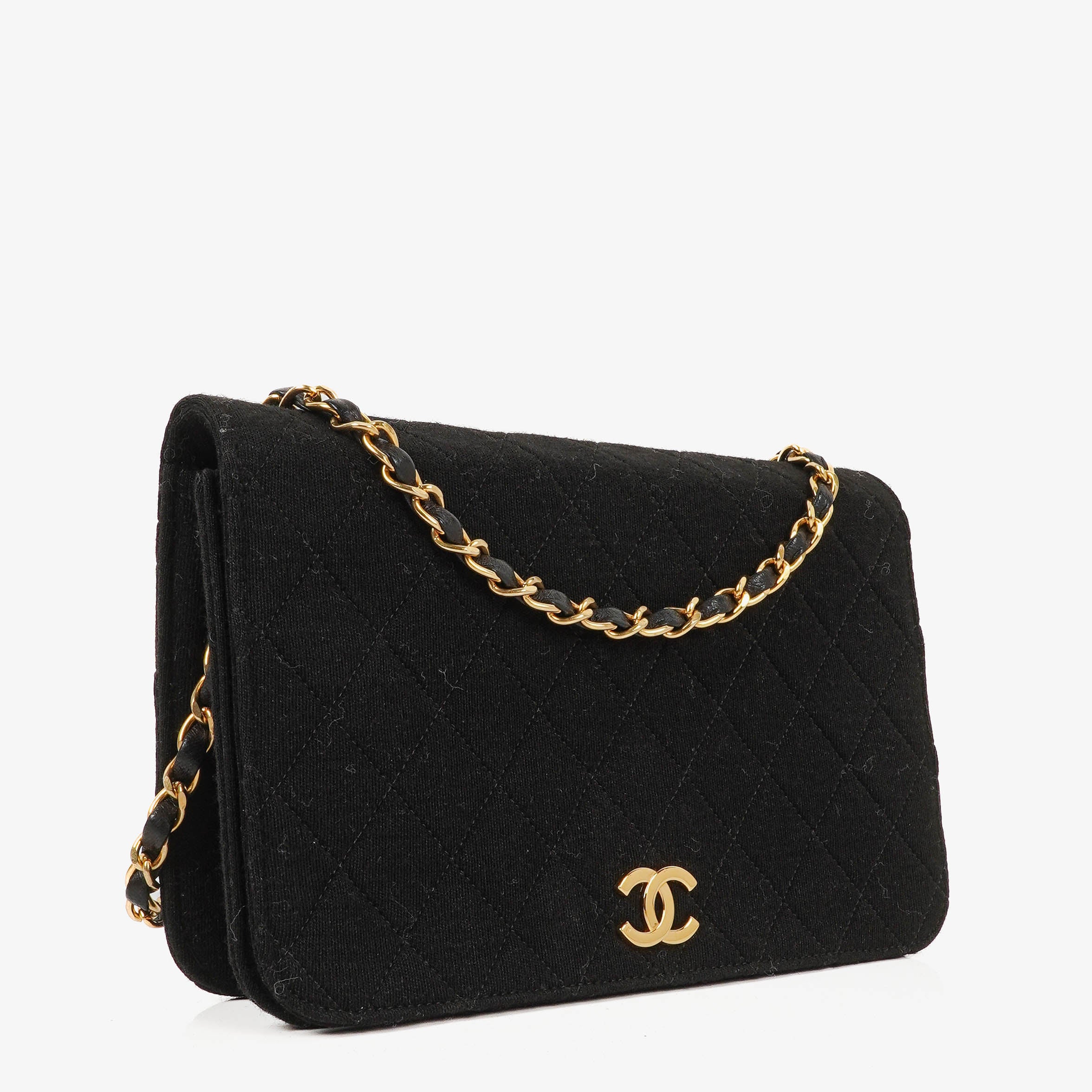 Chanel Classic Full Flap Bag Black Quilted Jersey And Leather 24K Gold-Plated Hardware