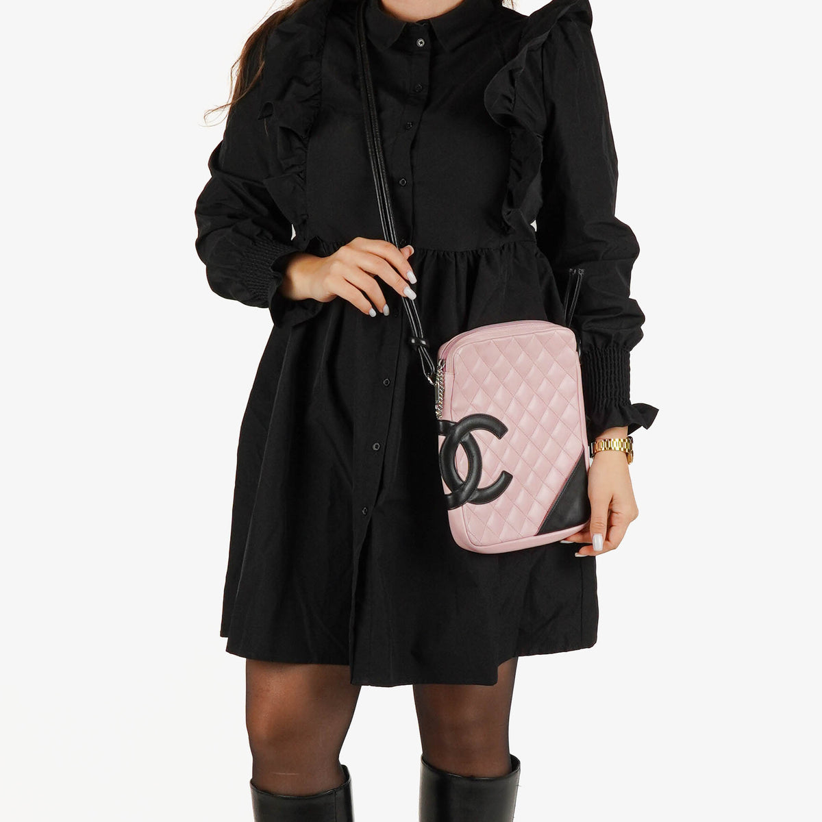 Chanel Cambon Borsa Messenger Media Trapuntata in Pelle Rosa