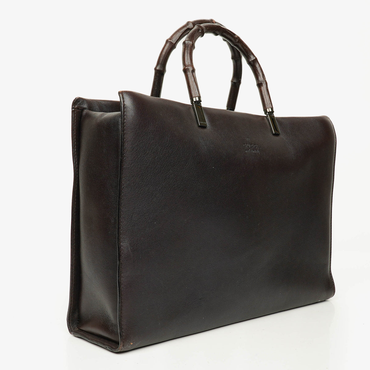 Gucci Brown Leather Bamboo Top Handle Bag