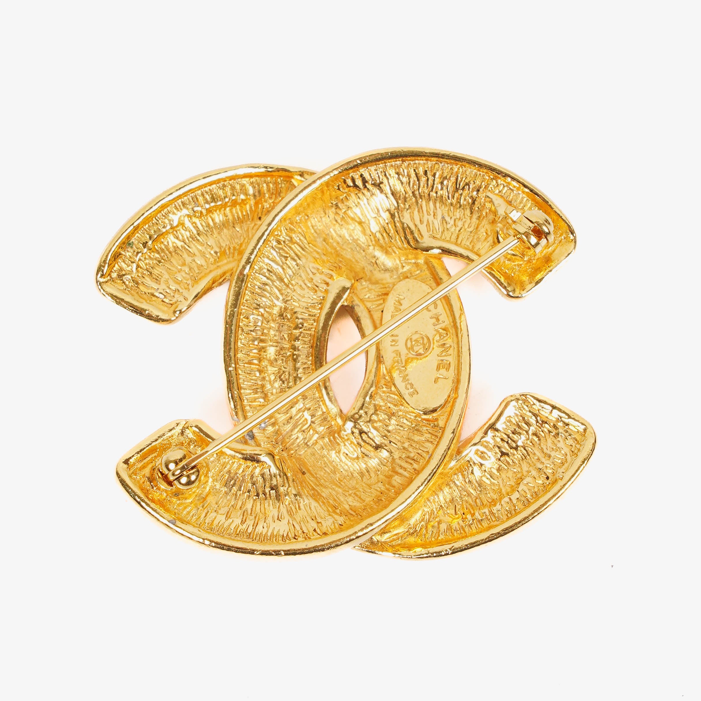 Chanel CC Gold-Tone Metal Quilted Brooch
