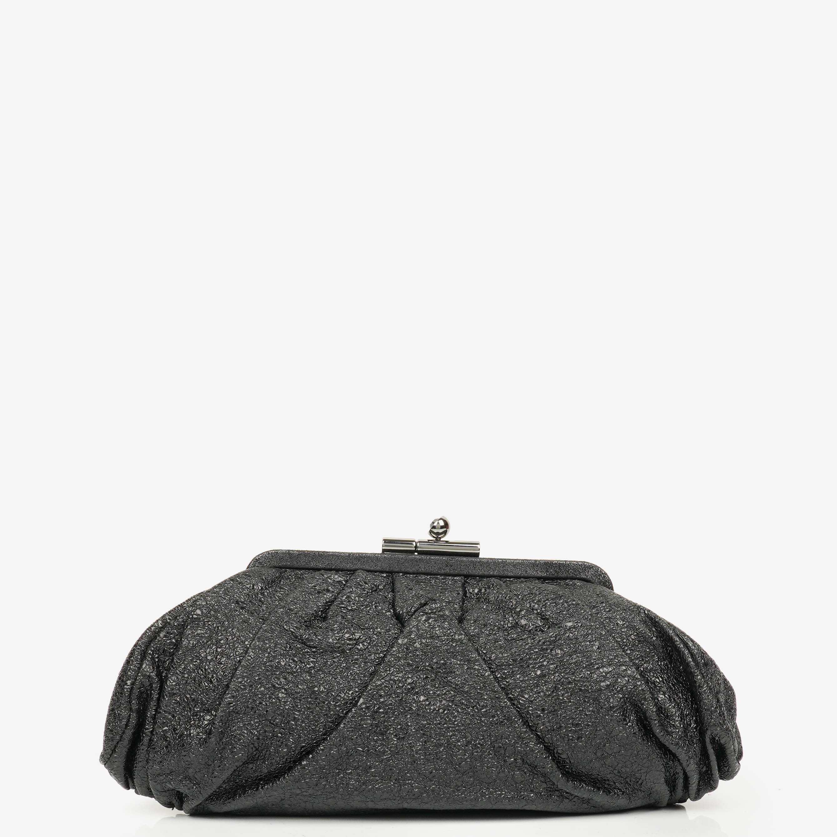 Chanel Metallic Black Leather Crackled Frame Clutch