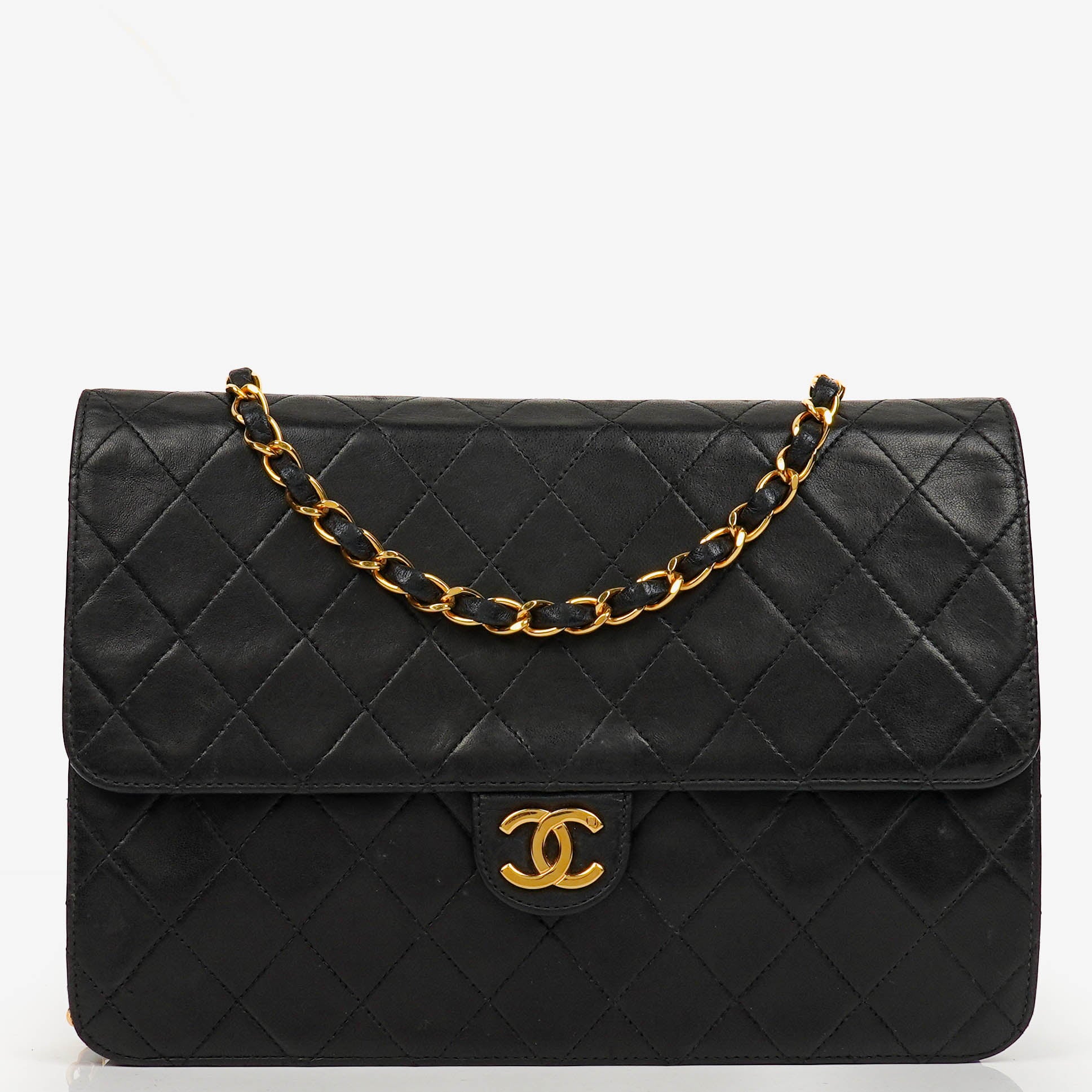 Chanel Classic Black Quilted Lambskin Single Flap Bag With 24K Gold-Plated Hardware