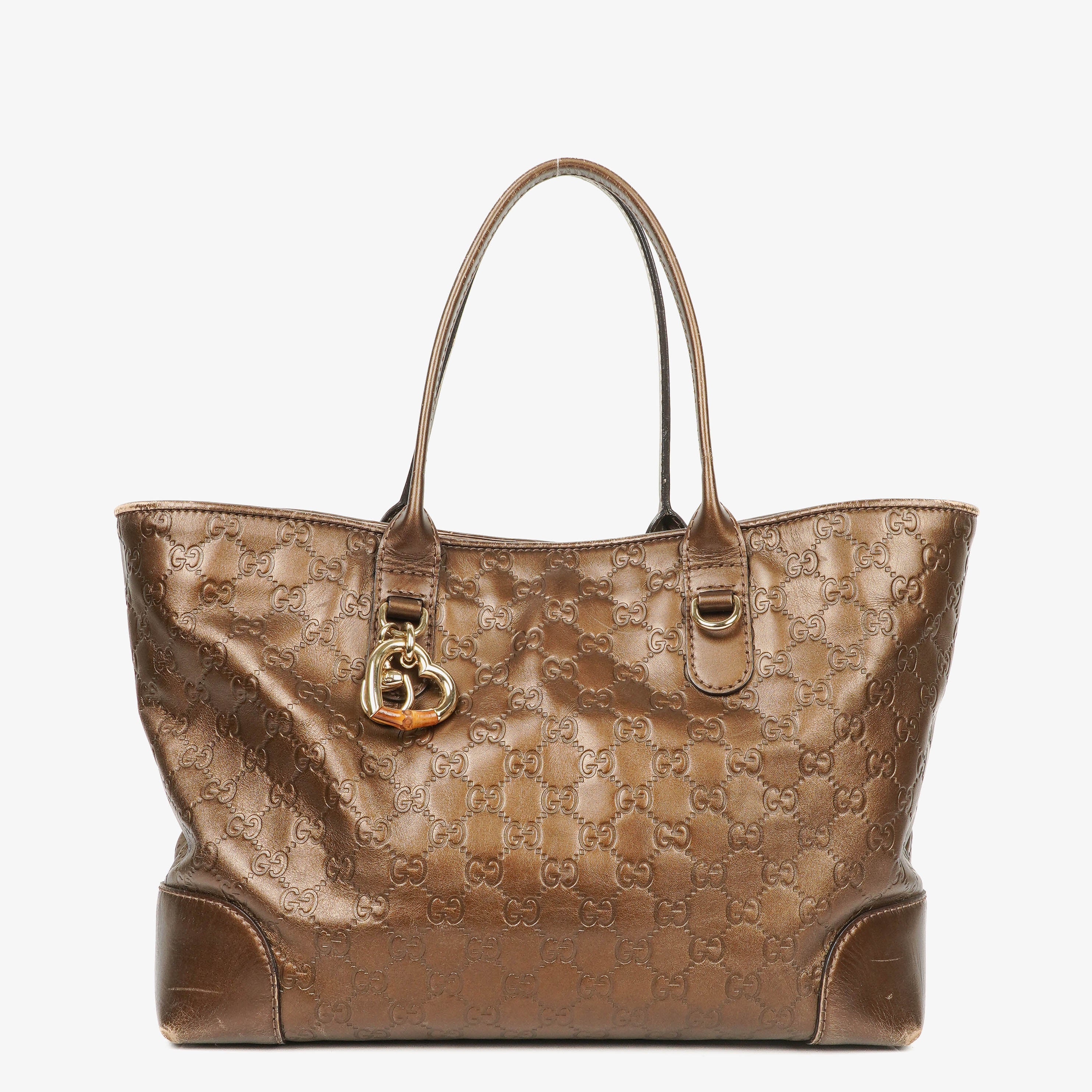 Gucci Guccissima Brown Metallic Leather Heart-Bit Top Handle Tote Bag