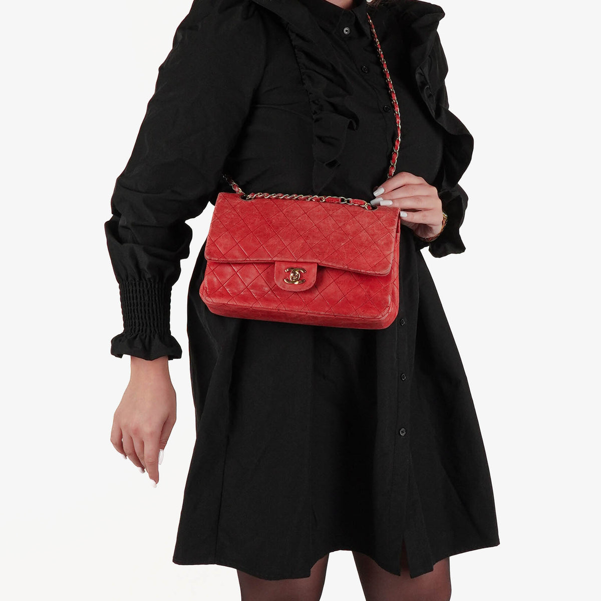 Chanel Vintage Classic Double Flap Bag in Quilted Red Lambskin with 24K Gold-Plated Hardware