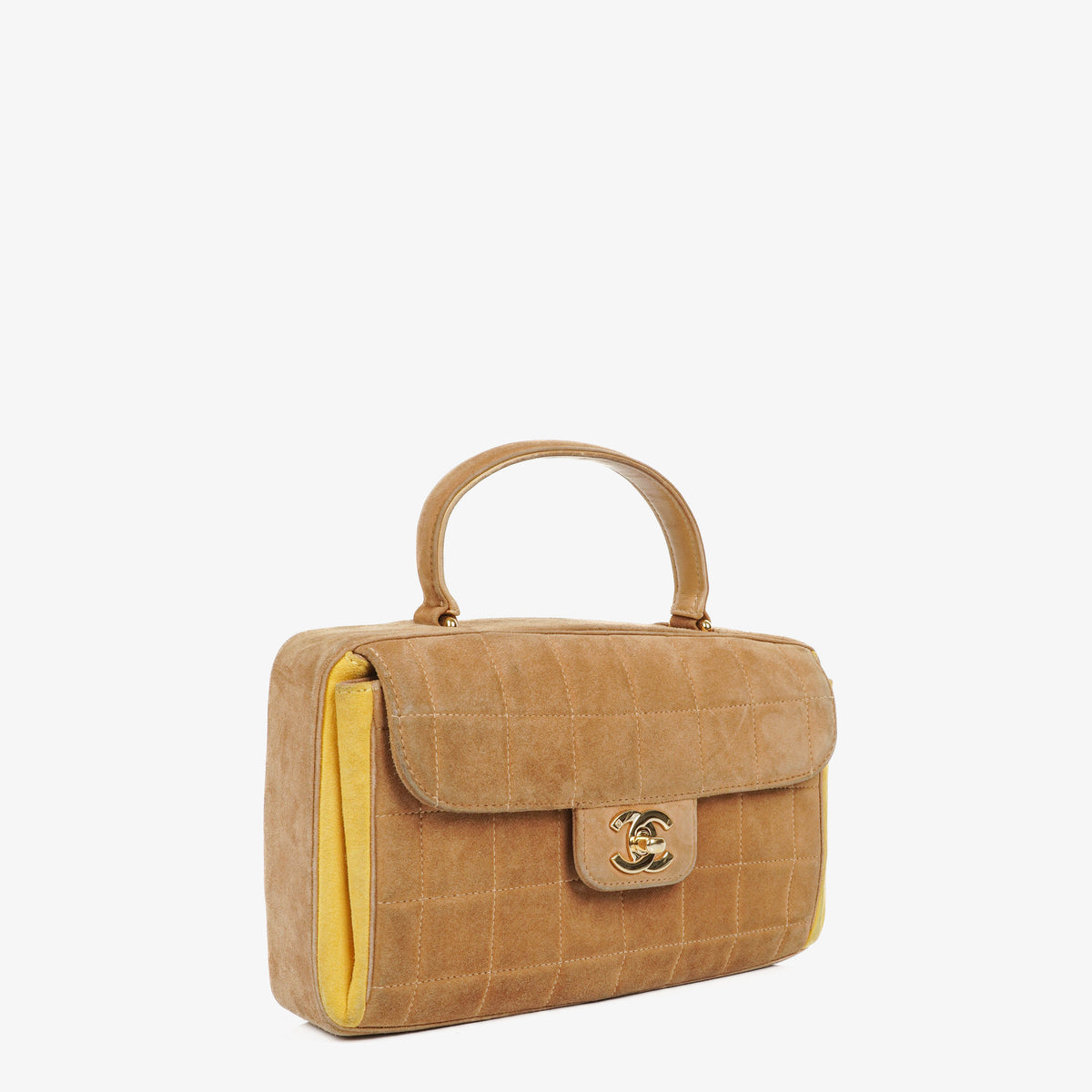 Chanel Chocolate Bar Yellow/Beige Suede Top Handle Flap Bag