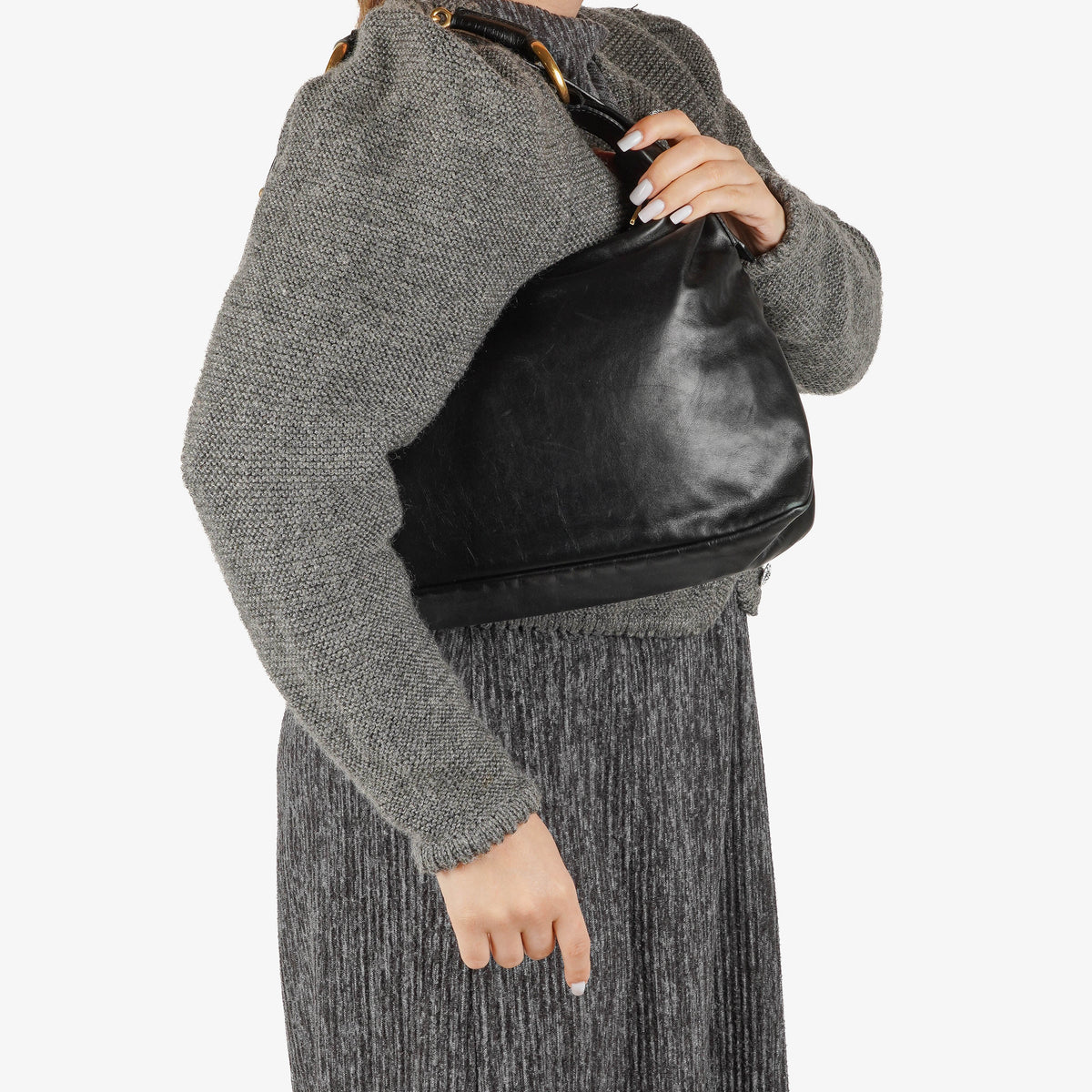 Gucci Horsebit Medium Black Leather Hobo Bag