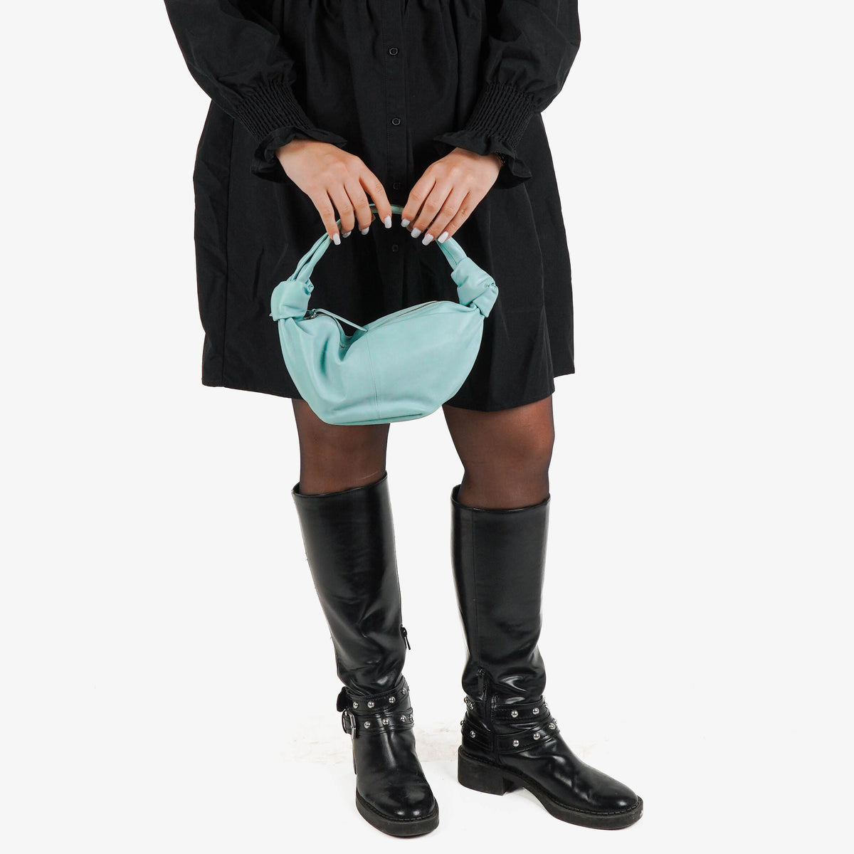 Bottega Veneta Celeste Blue Leather Double Knot Clutch