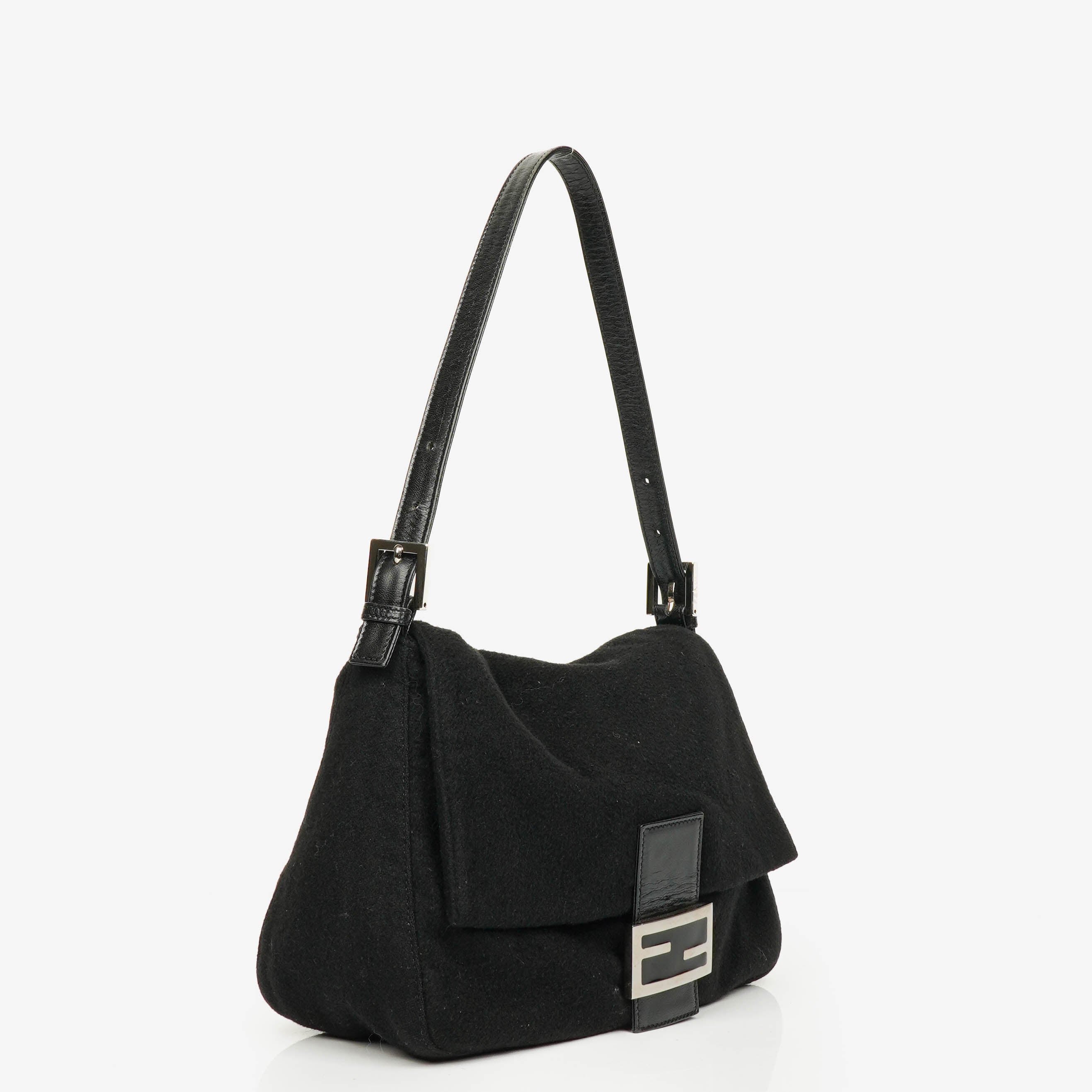Sac Épaule Fendi Mamma Baguette en Laine Noire