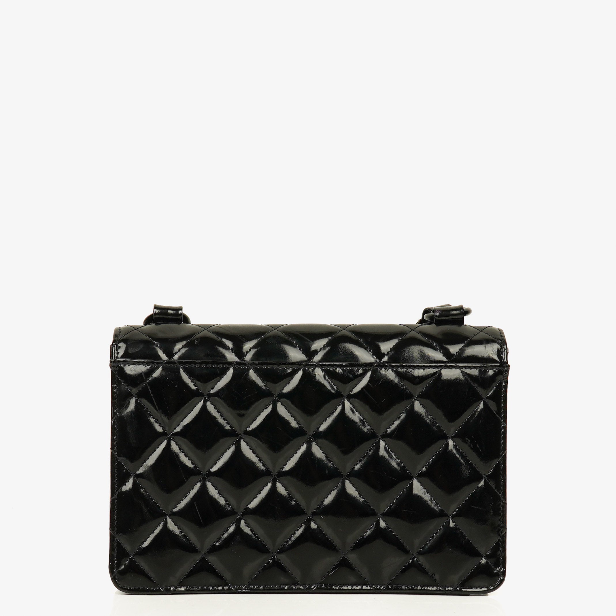 Chanel Small Single Black Quilted Patent Leather Flap Bag