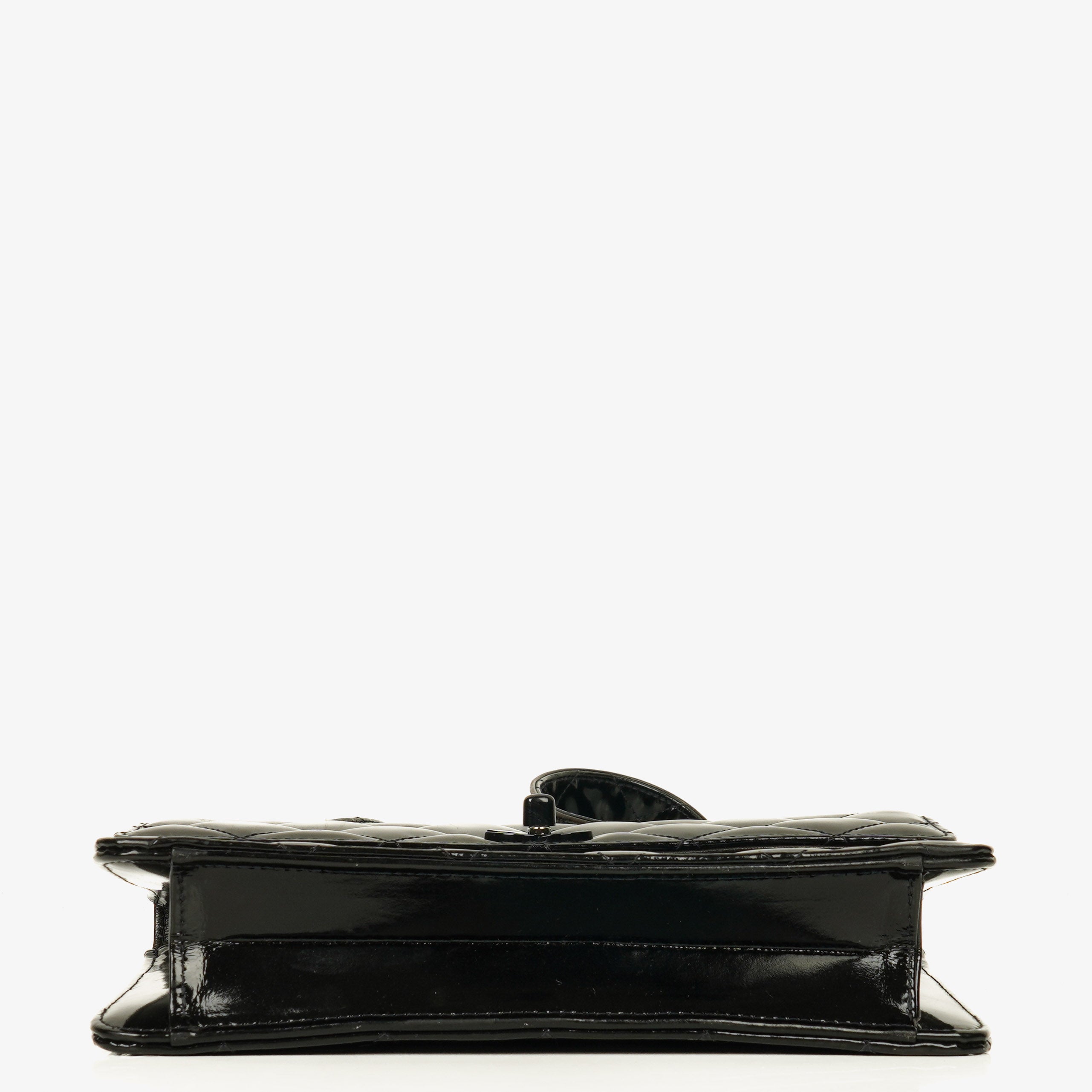 Chanel Small Single Black Quilted Patent Leather Flap Bag