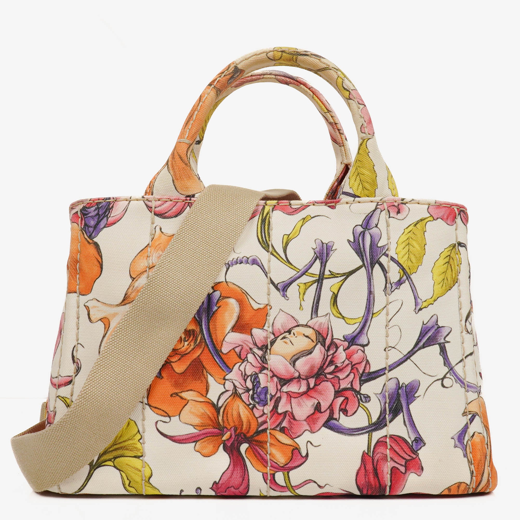 Prada Floral Canapa Logo Tote Bag