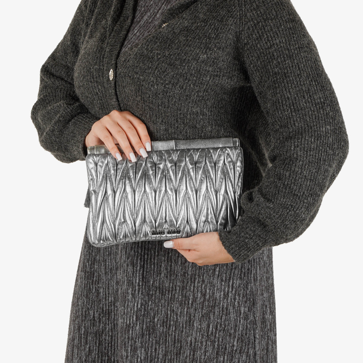 Miu Miu Matelasse Metallic Leather Clutch