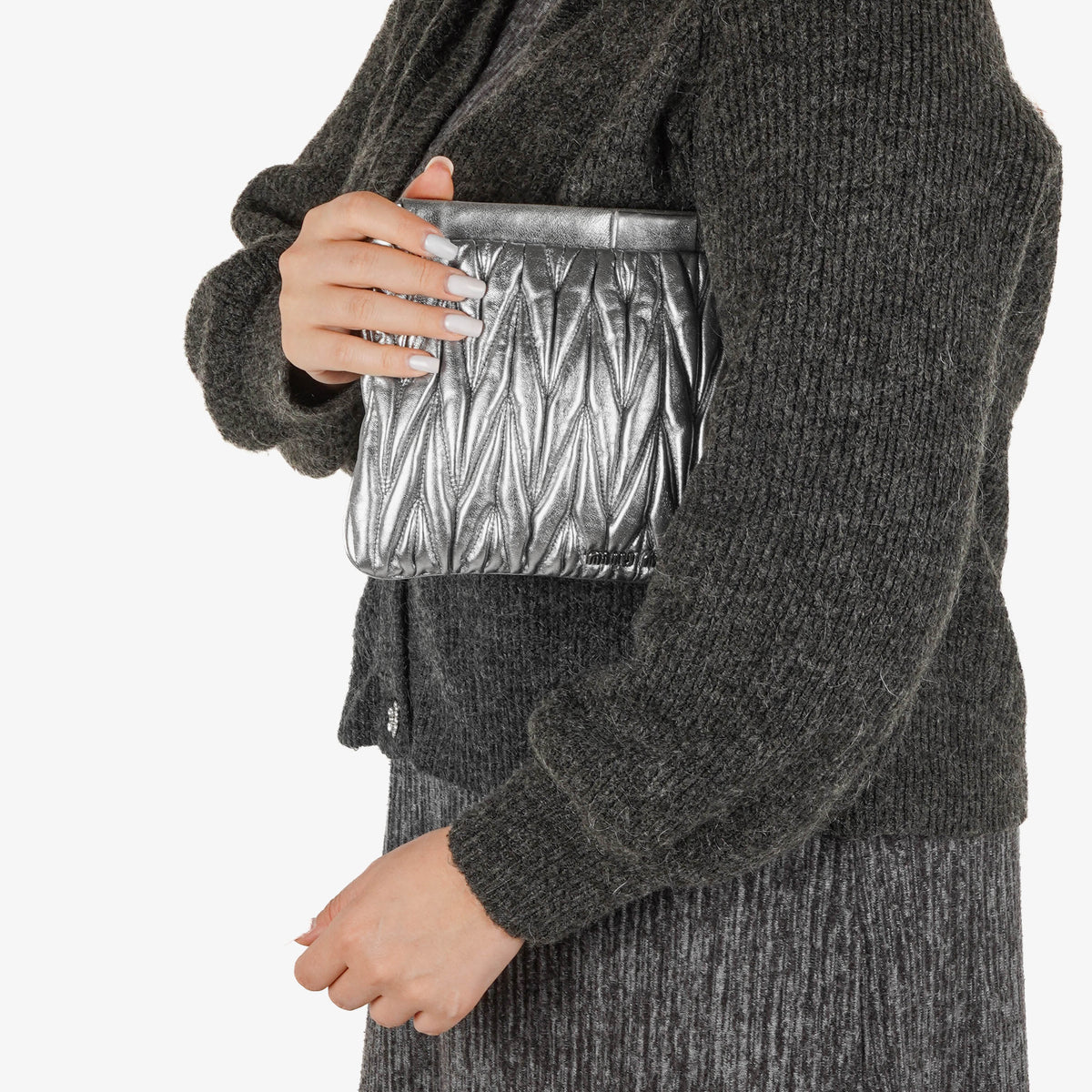 Miu Miu Matelasse Metallic Leather Clutch