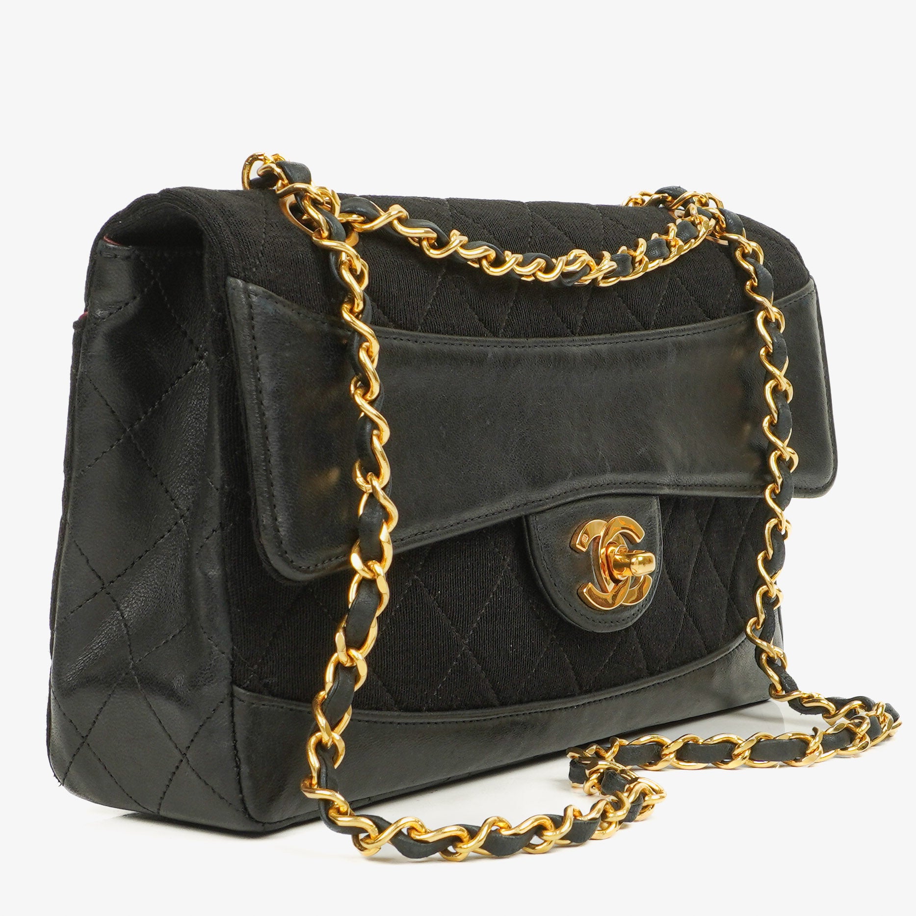 Chanel Medium Classic Vintage Single Flap Bag Quilted Lambskin And Jersey 24K Gold-Plated Hardware