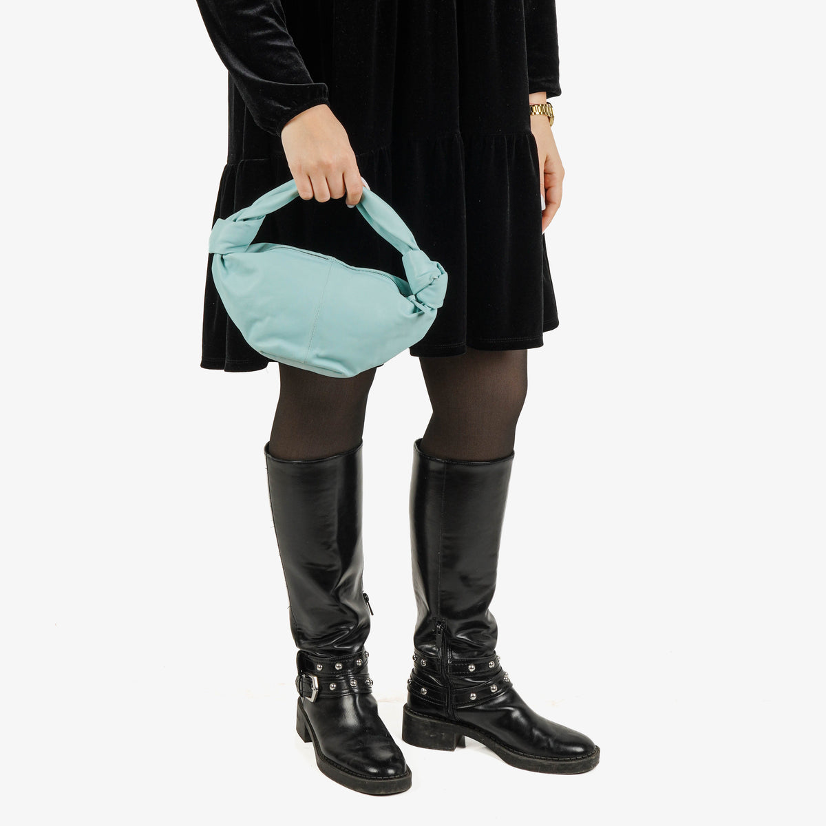 Bottega Veneta Blue Leather Double Knot Clutch