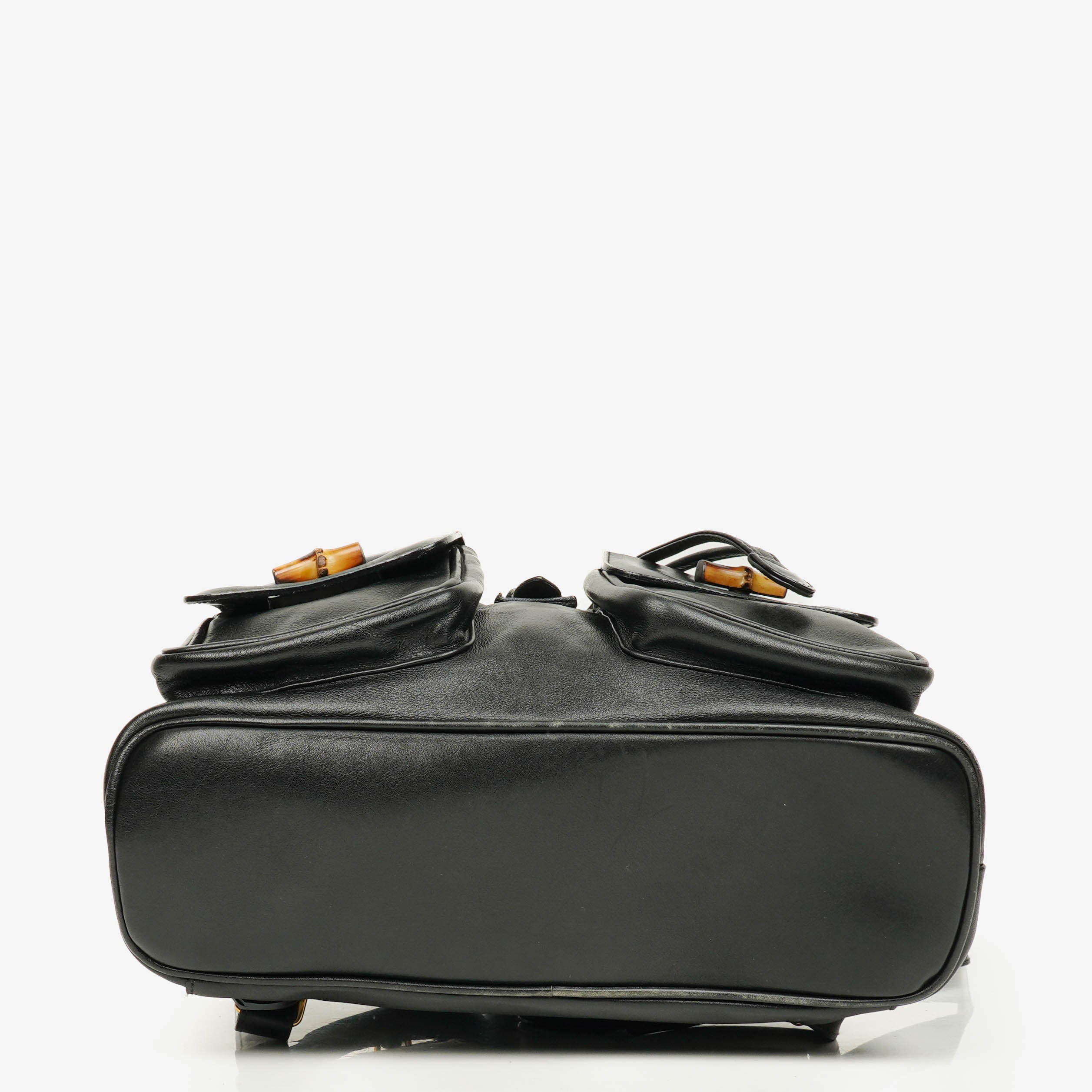 Gucci Vintage Black Leather Bamboo Backpack